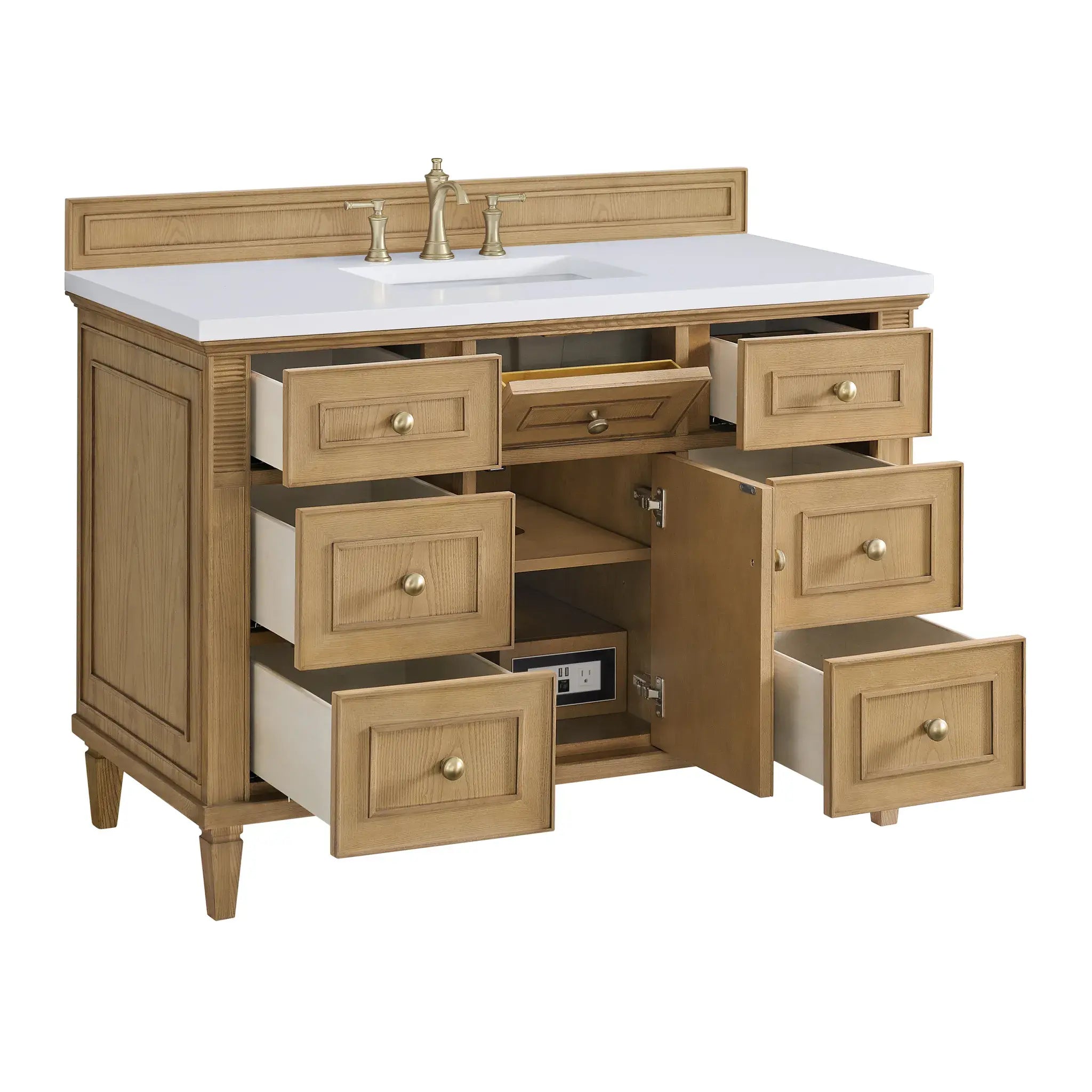 48" Lorelai Single Vanity in Light Natural Oak-White Zeus Silestone-8" Widespread image 8