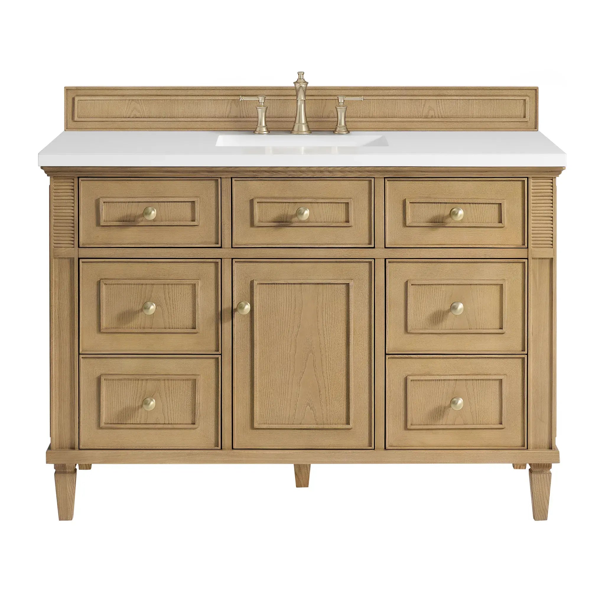 48" Lorelai Single Vanity in Light Natural Oak-White Zeus Silestone-8" Widespread image