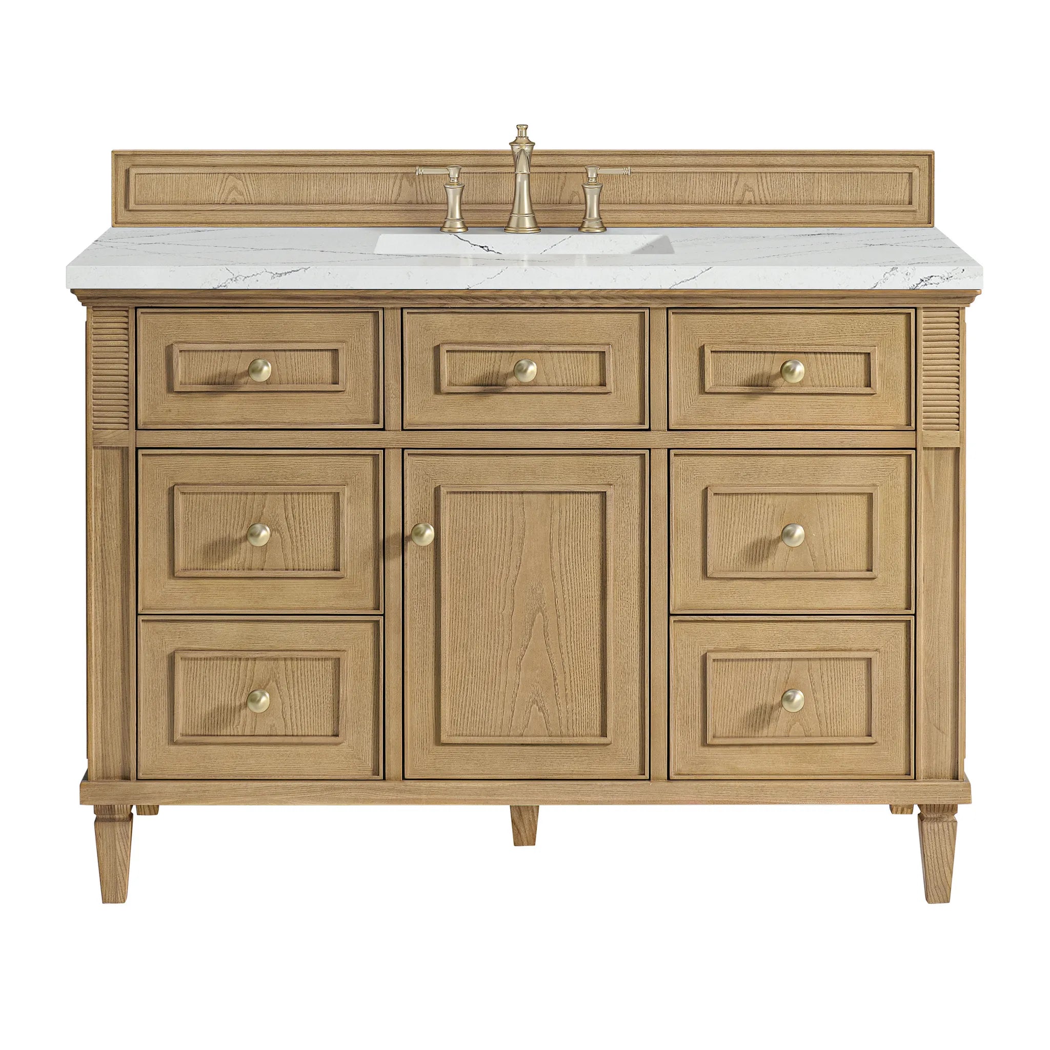 48" Lorelai Single Vanity in Light Natural Oak Wireless Charger-Ethereal Noctis Silestone-8" Widespread image