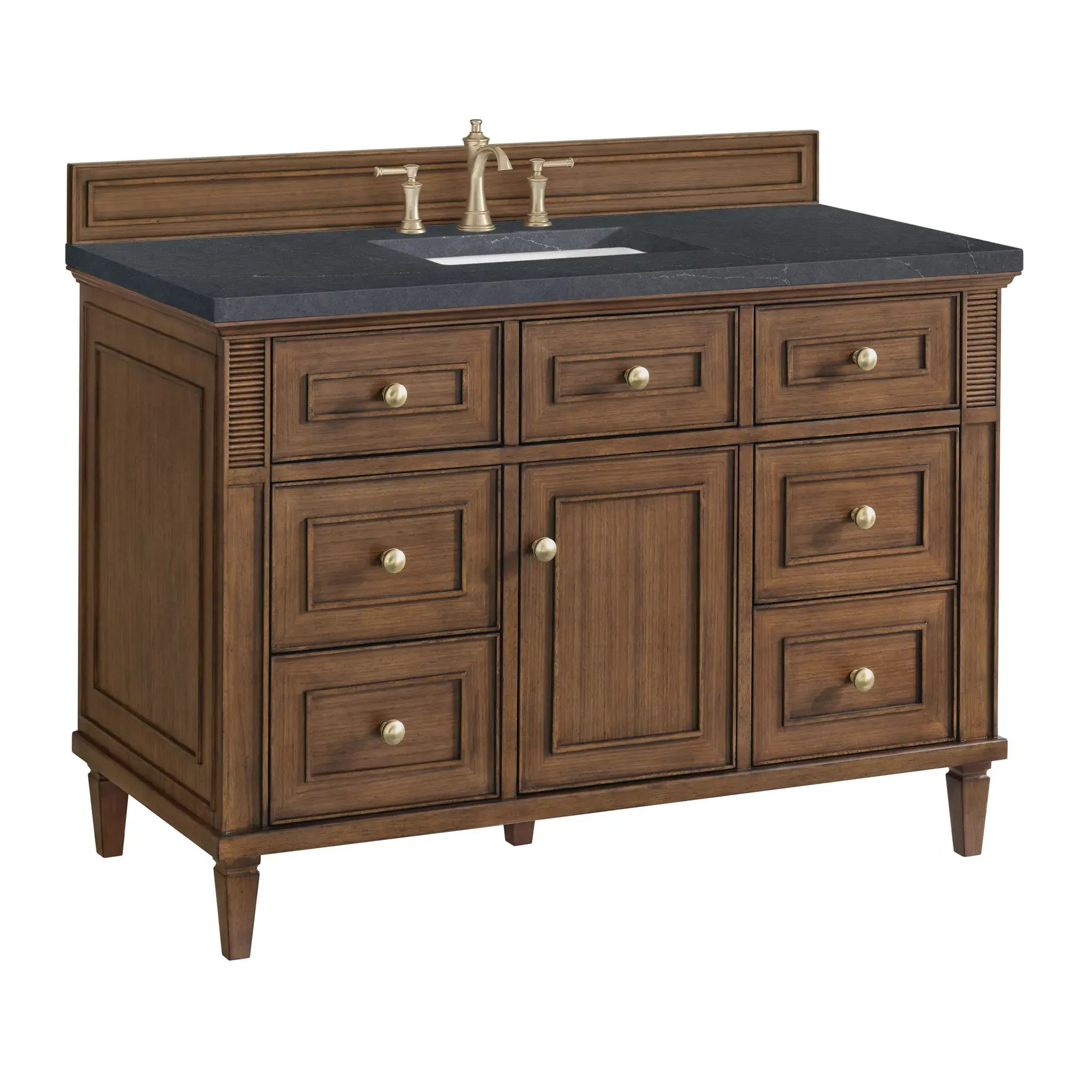 48" Lorelai Single Vanity in Mid-Century Walnut-Charcoal Soapstone Silestone-8" Widespread image 10