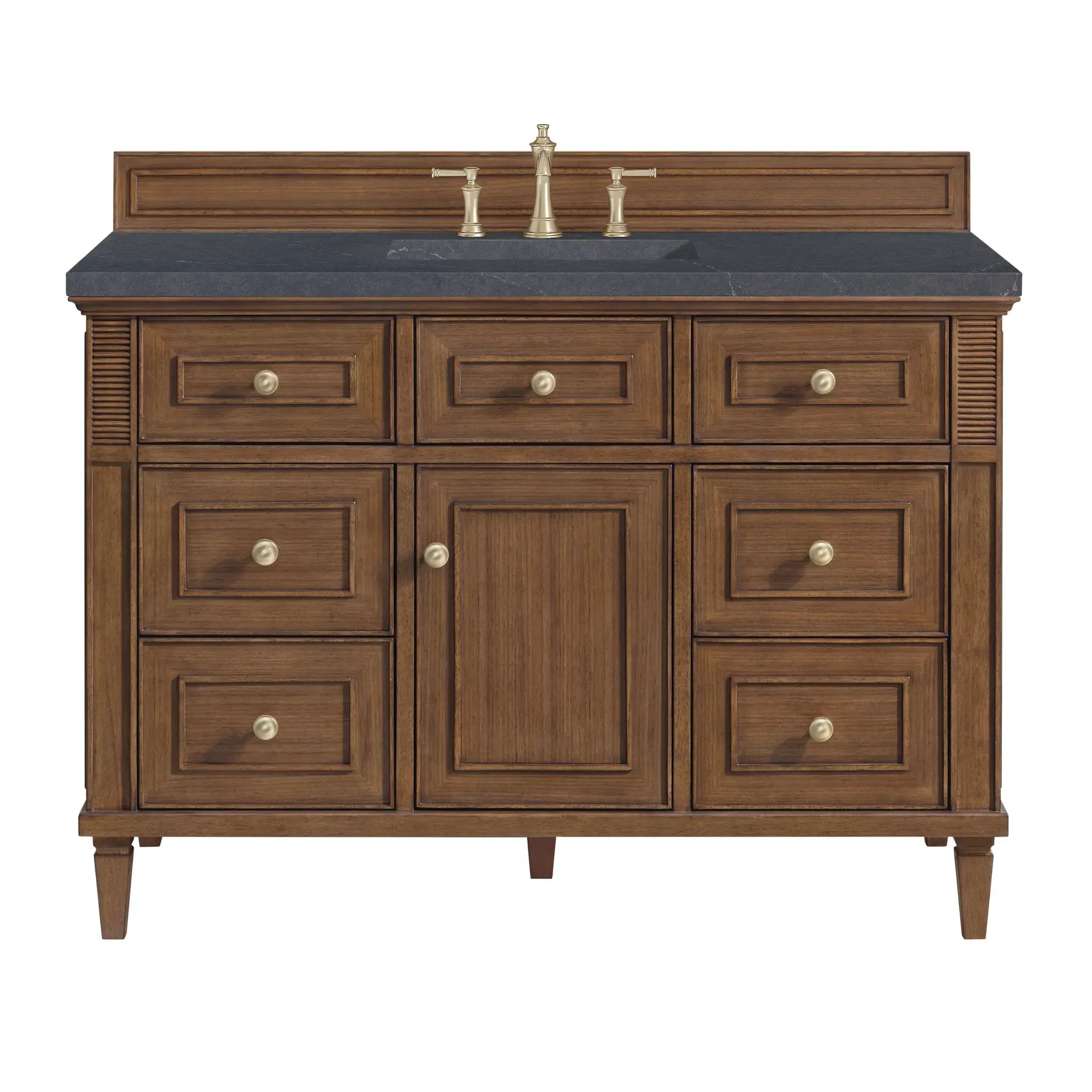 48" Lorelai Single Vanity in Mid-Century Walnut-Charcoal Soapstone Silestone-8" Widespread image