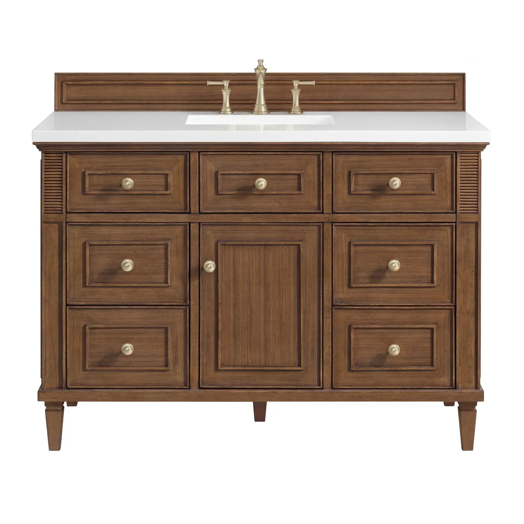 48" Lorelai Single Vanity in Mid-Century Walnut-White Zeus Silestone-8" Widespread image