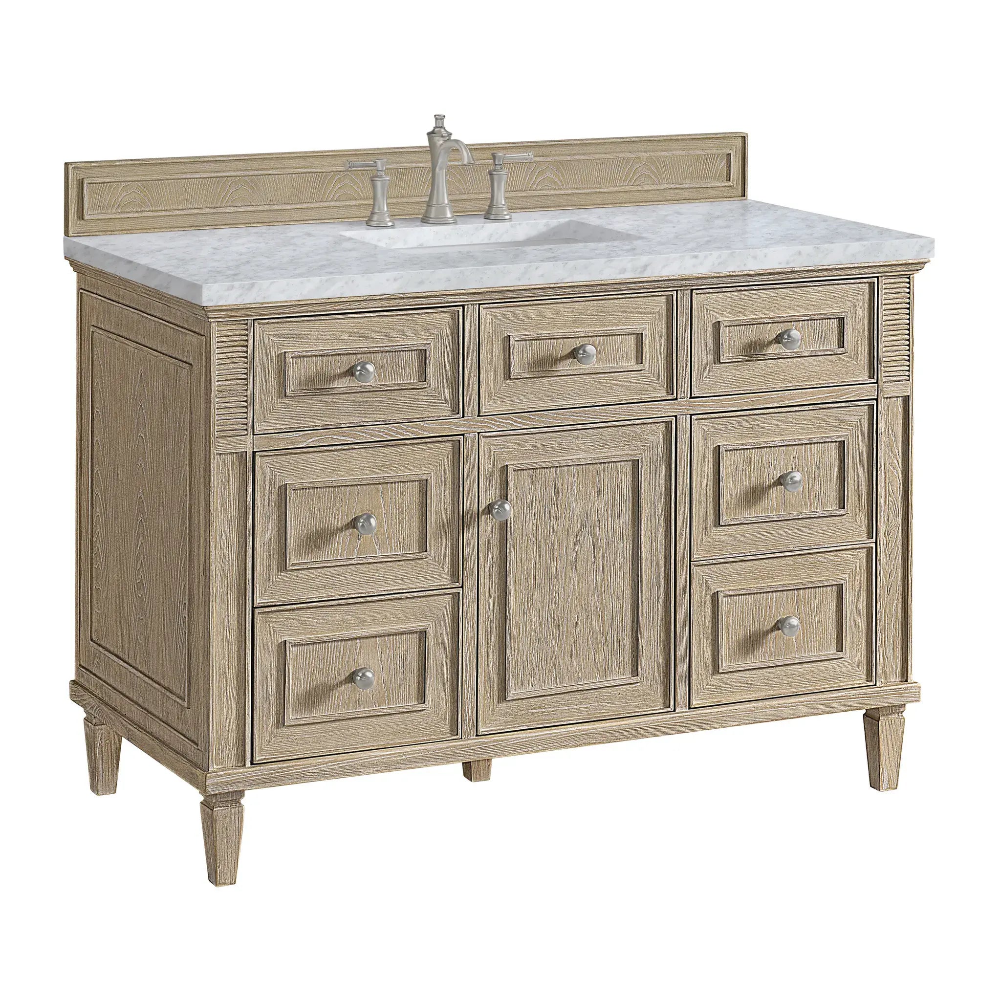48" Lorelai Single Vanity in Whitewashed Oak-Carrara White Marble-8" Widespread image 9