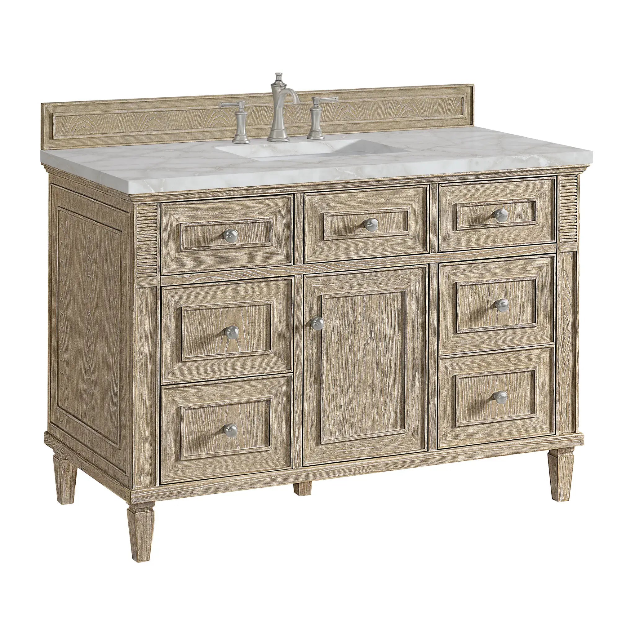 48" Lorelai Single Vanity in Whitewashed Oak-Victorian Silver Silestone-8" Widespread image 9