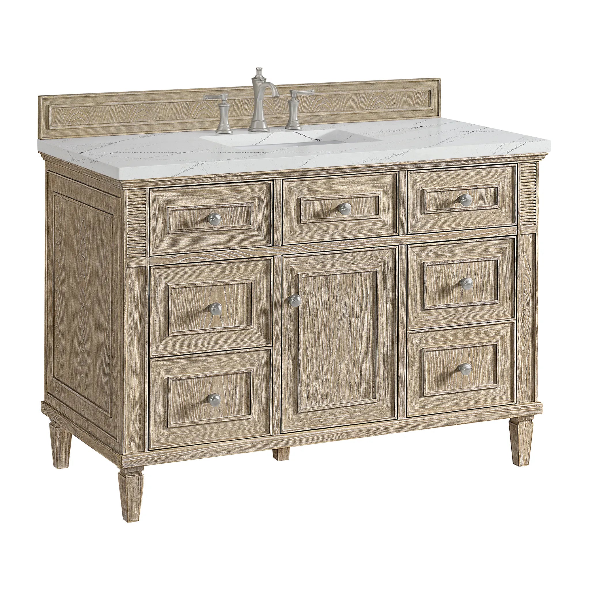 48" Lorelai Single Vanity in Whitewashed Oak w/FreePower Wireless Charger-Ethereal Noctis Silestone-8" Widespread image 12