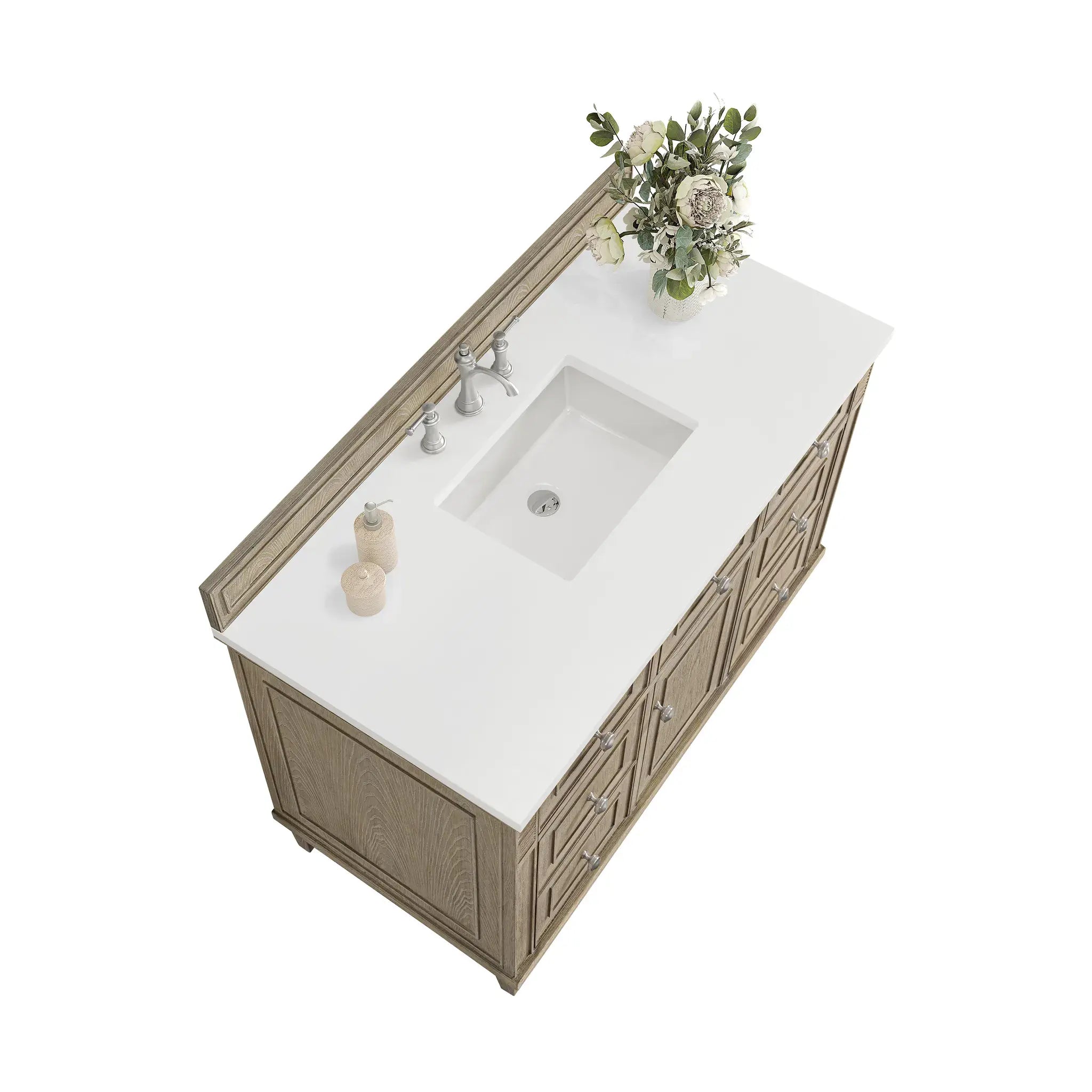 48" Lorelai Single Vanity in Whitewashed Oak-White Zeus Silestone-8" Widespread image 6
