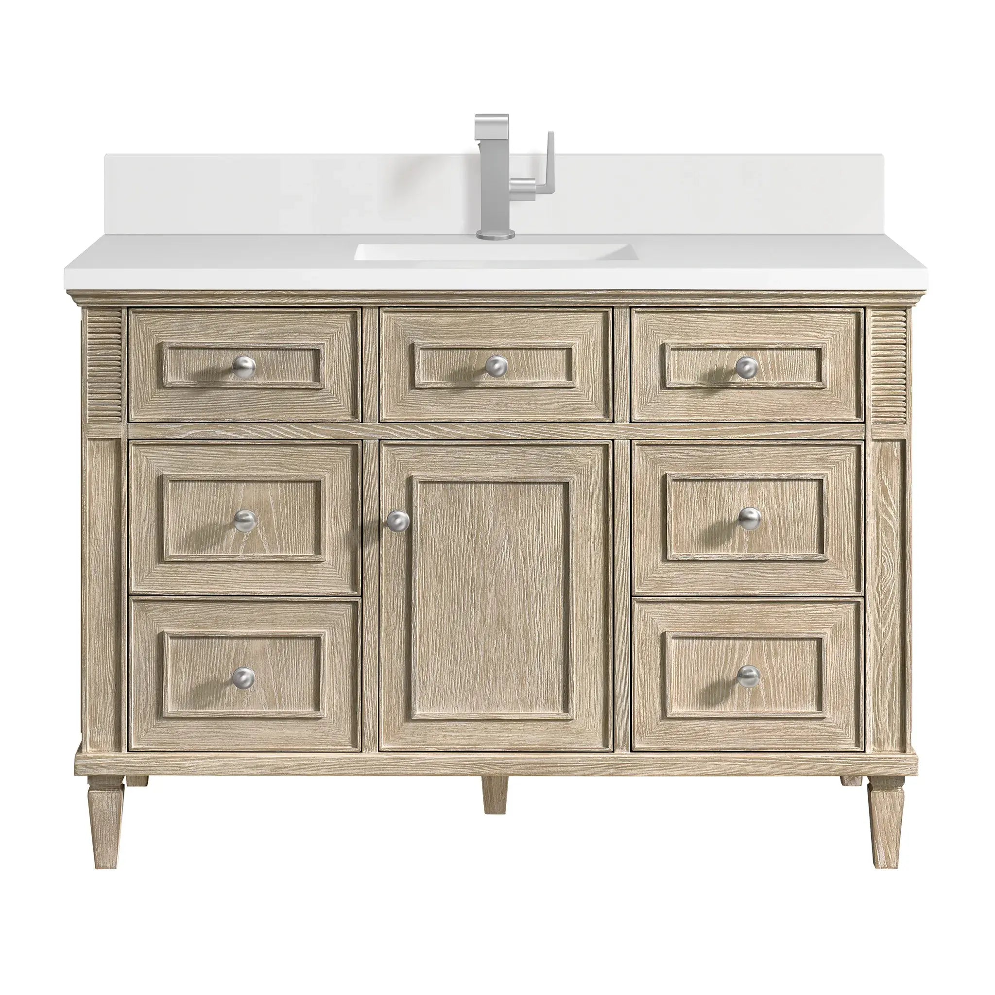 48" Lorelai Single Vanity in Whitewashed Oak-White Zeus Silestone & Backsplash-Single Hole image