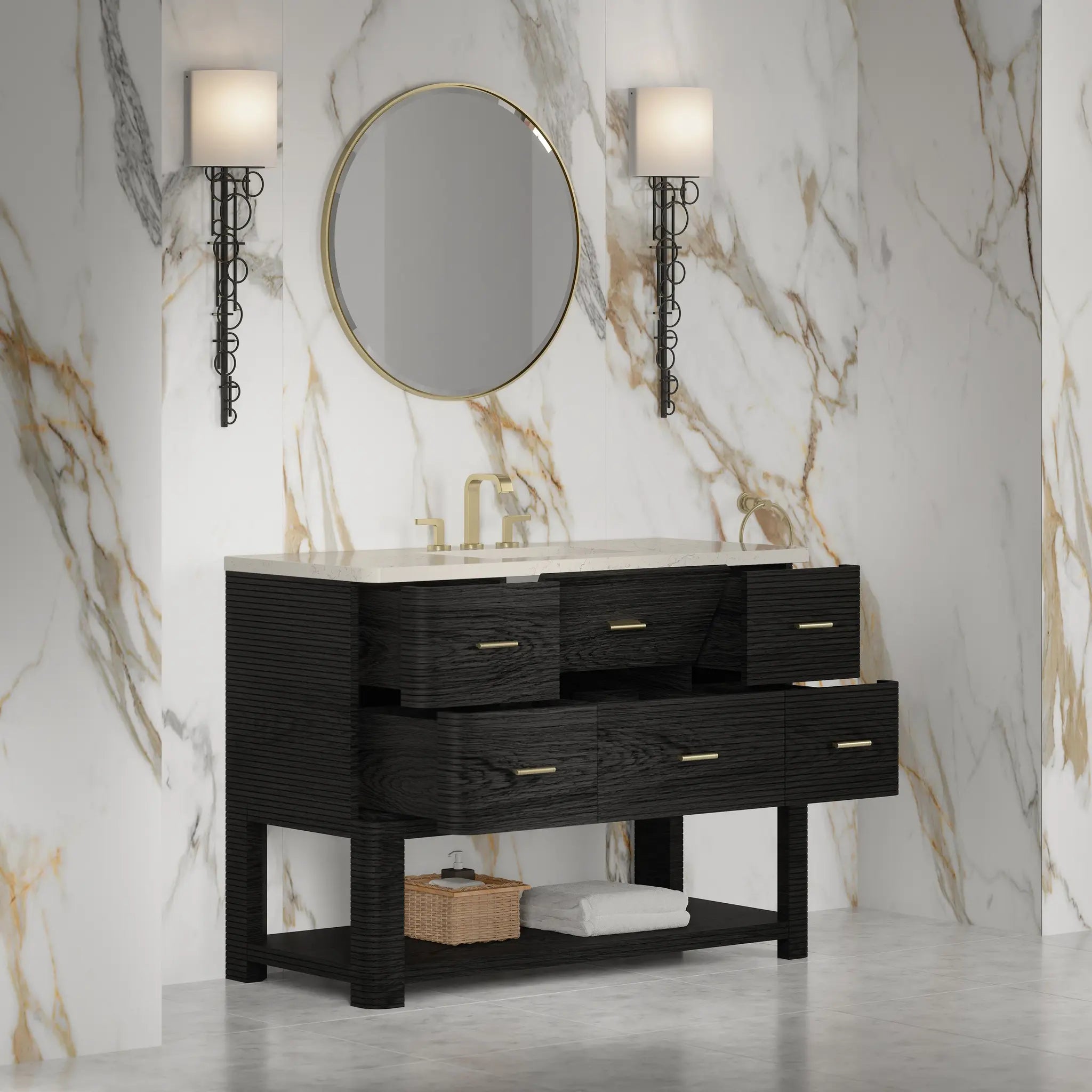 48 Lucian Single Vanity In Carbon Oak Standard Siberian Silestone 8 Widespread 4