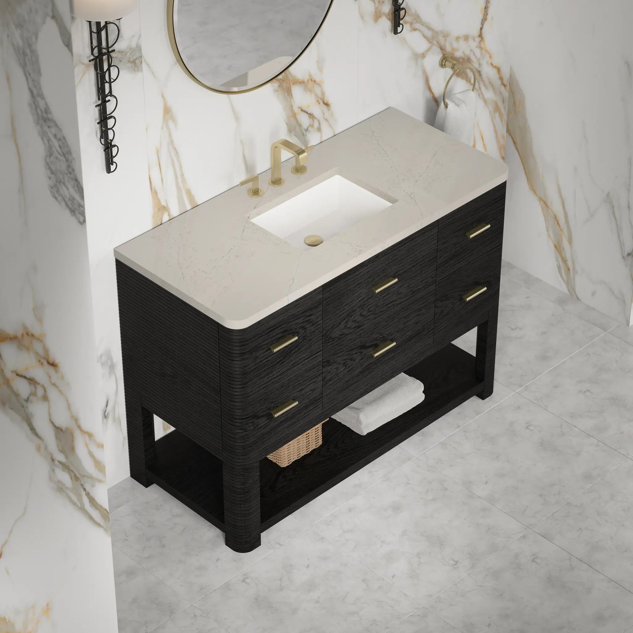 48 Lucian Single Vanity In Carbon Oak Standard Siberian Silestone 8 Widespread 5