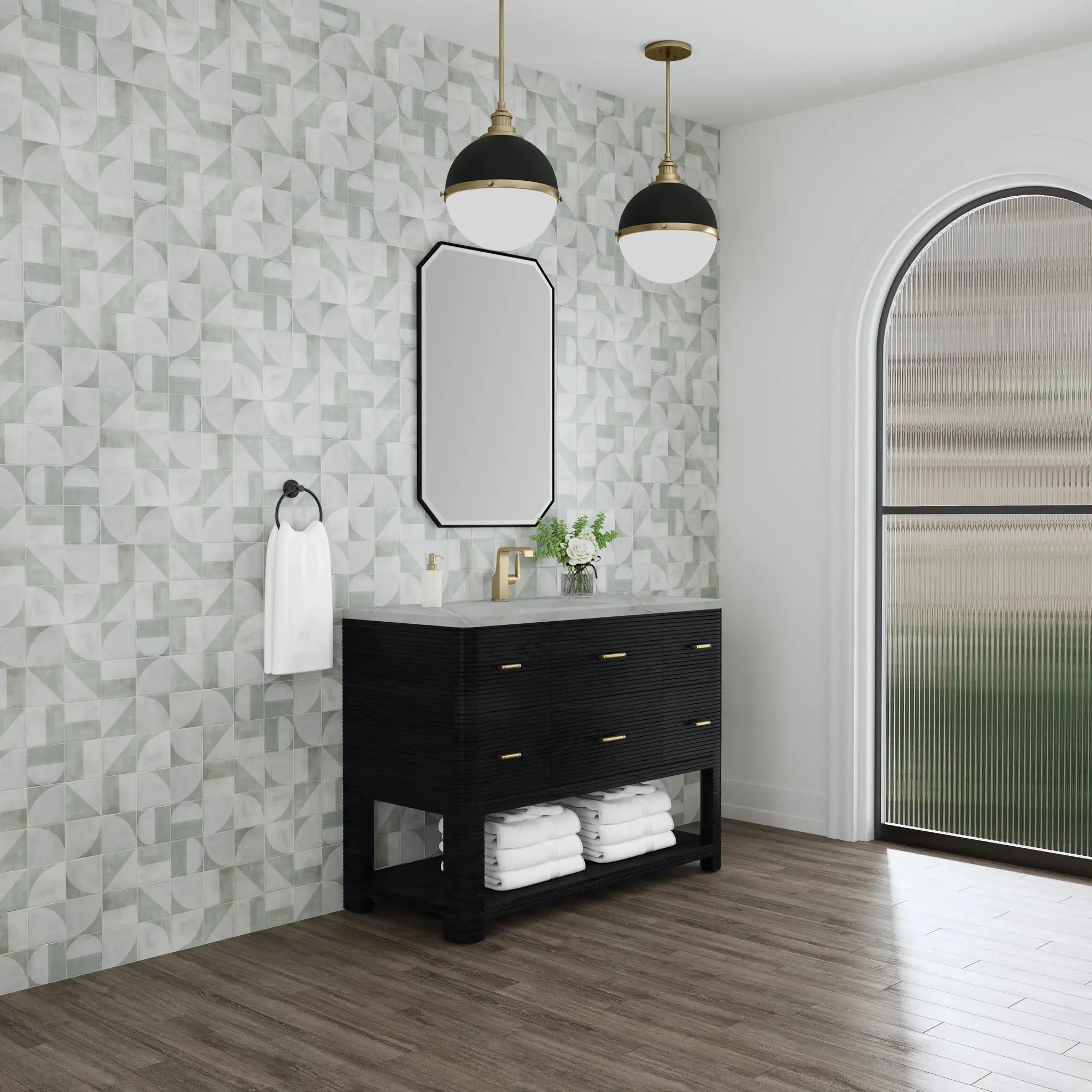 48" Lucian Single Vanity in Carbon Oak-Victorian Silver Silestone-Single Hole image 3