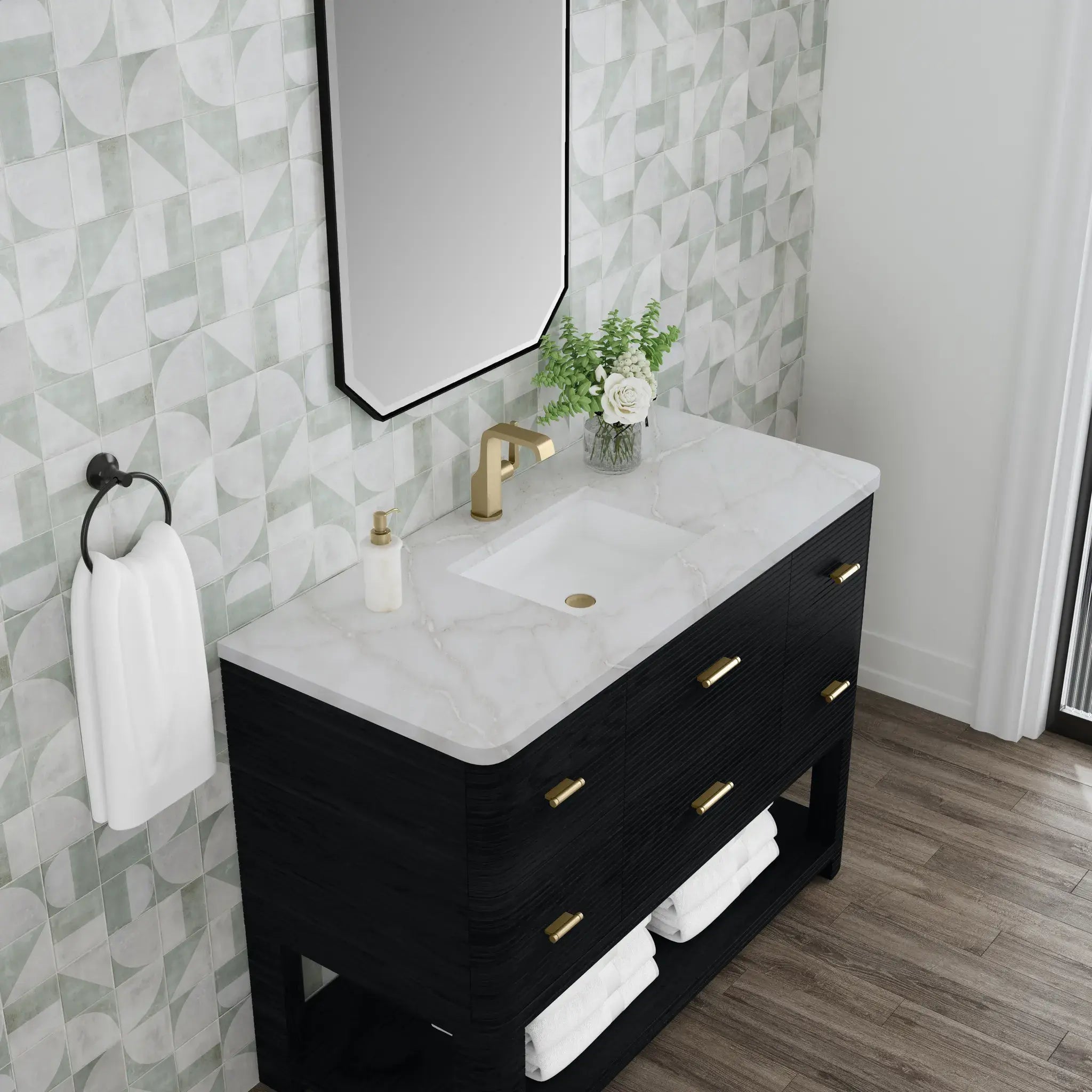 48" Lucian Single Vanity in Carbon Oak-Victorian Silver Silestone-Single Hole image 6