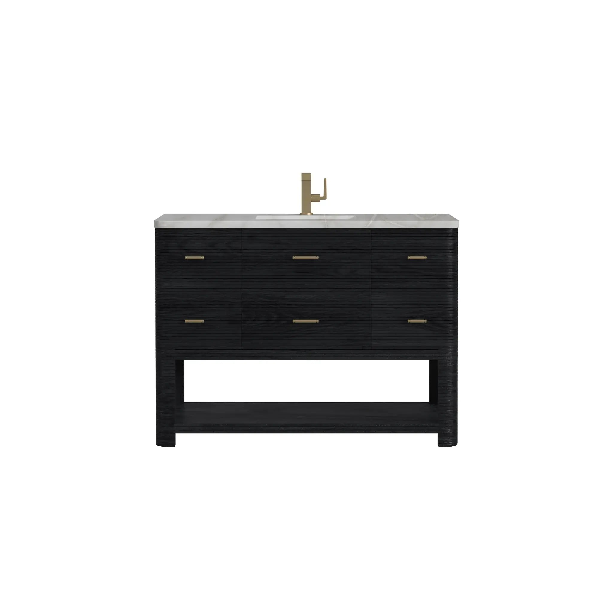 48" Lucian Single Vanity in Carbon Oak-Victorian Silver Silestone-Single Hole image