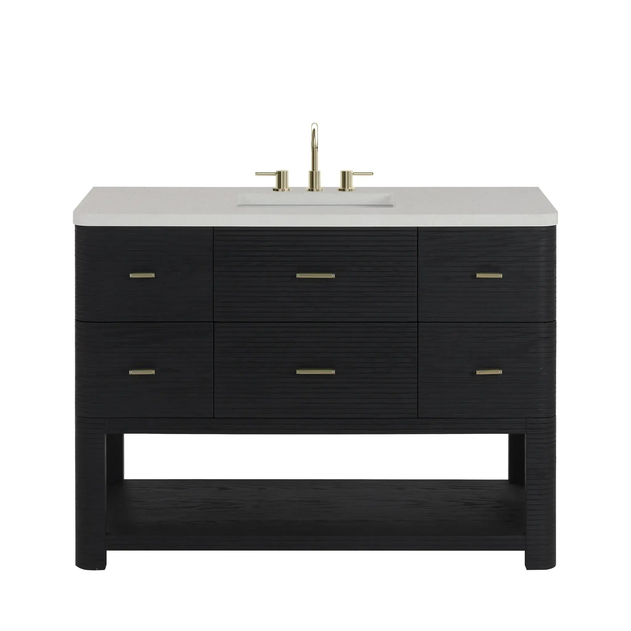 48" Lucian Single Vanity in Carbon Oak-White Zeus Silestone-8" Widespread image