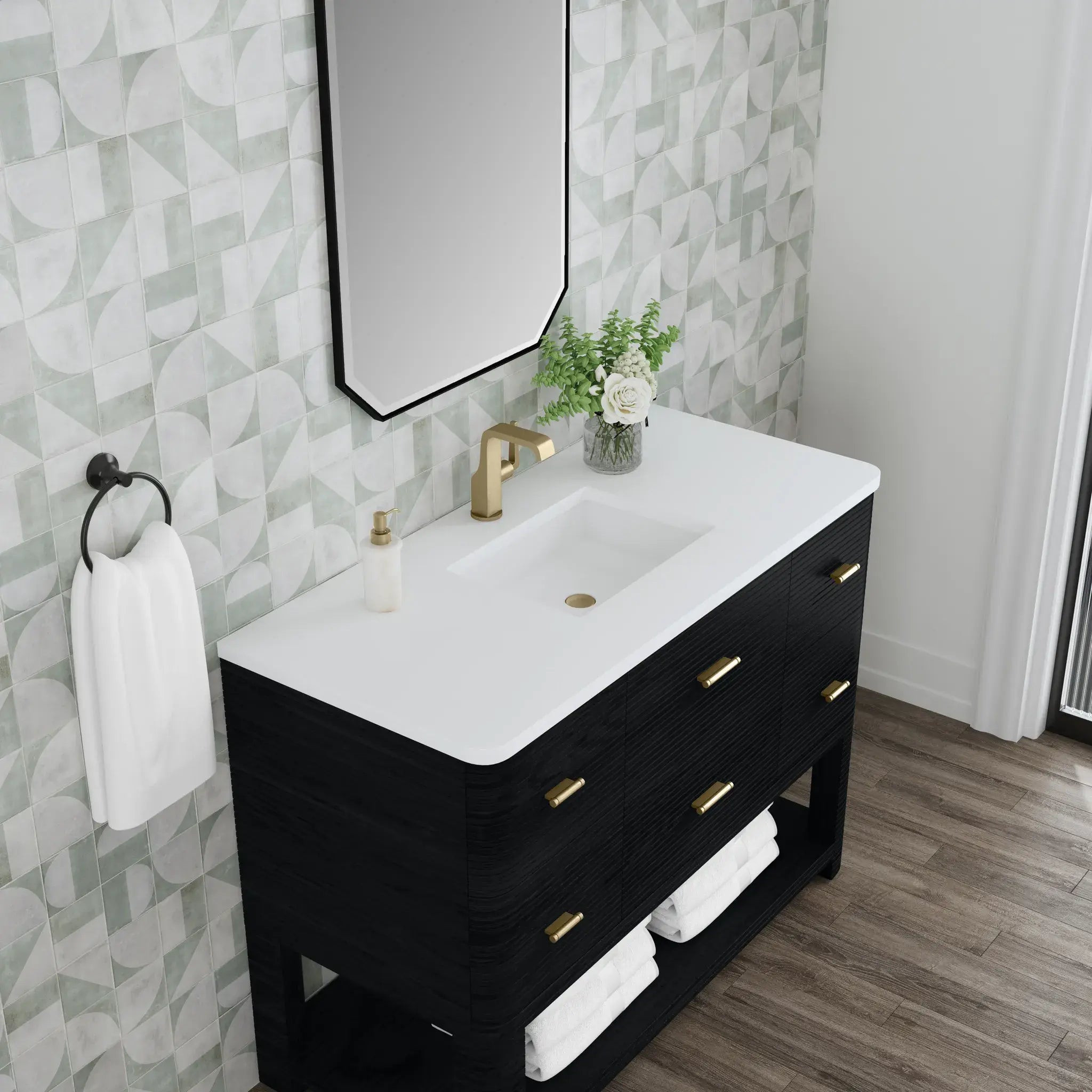 48" Lucian Single Vanity in Carbon Oak-White Zeus Silestone-Single Hole image 6
