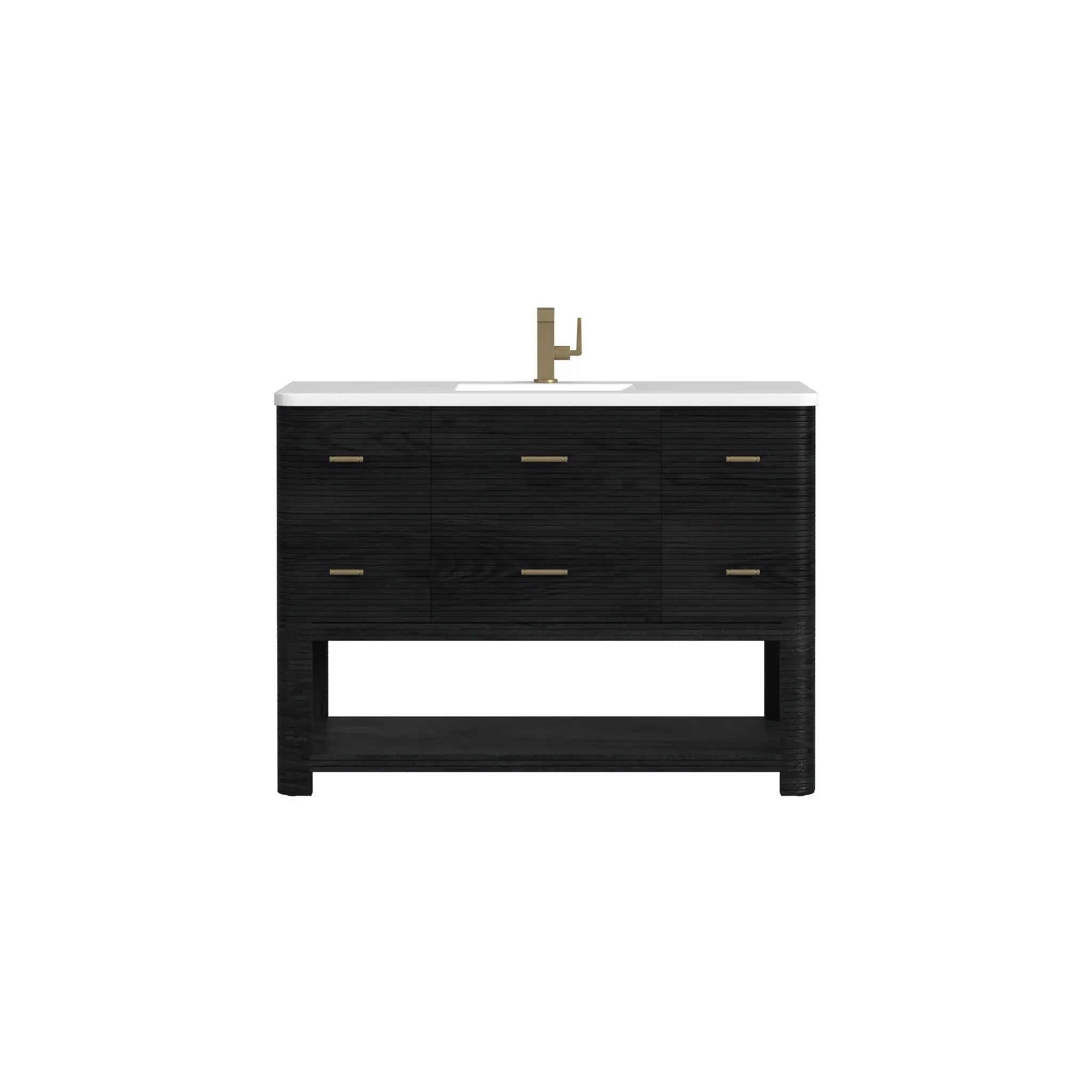 48" Lucian Single Vanity in Carbon Oak-White Zeus Silestone-Single Hole image
