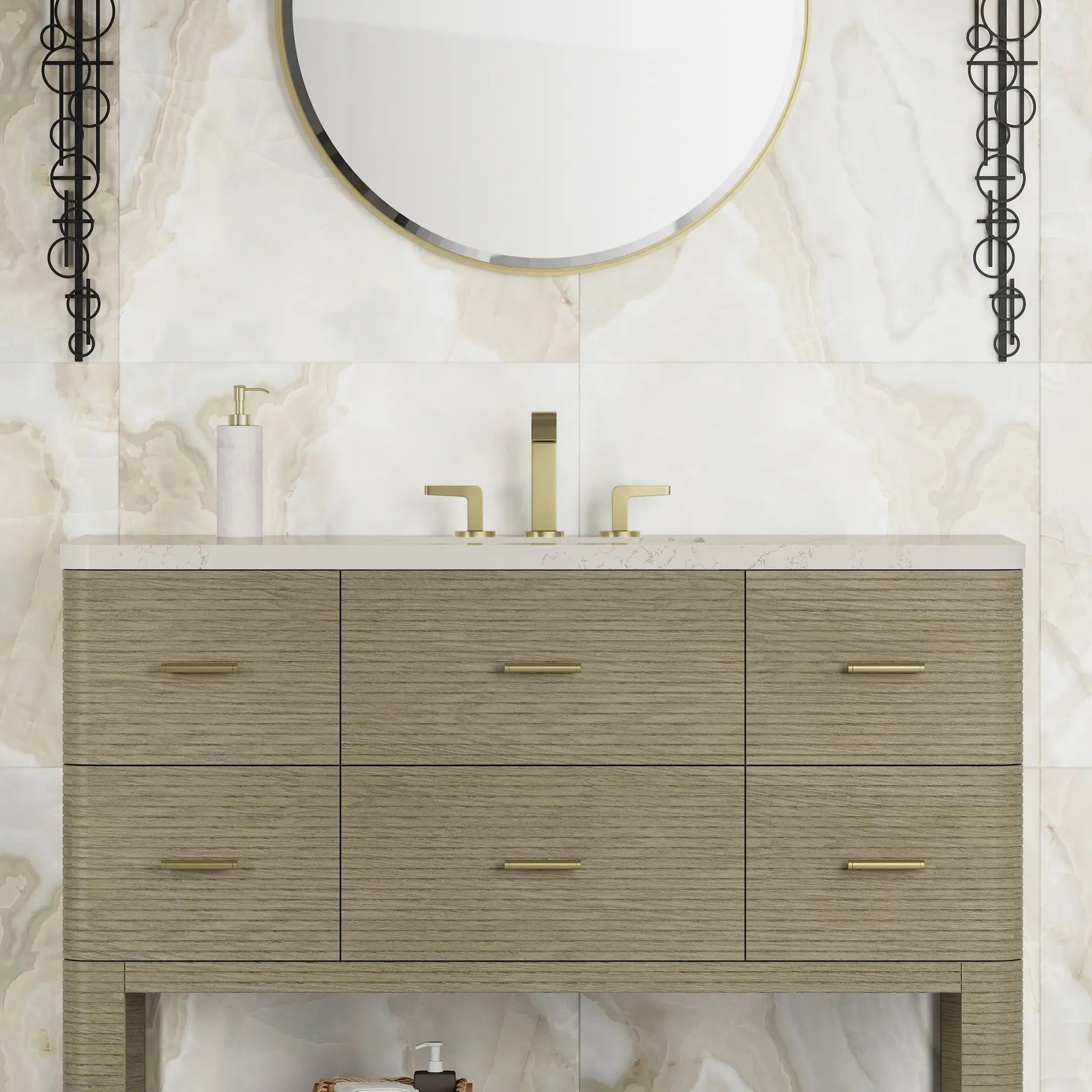 48 Lucian Single Vanity In Pebble Oak Standard Siberian Silestone 8 Widespread 2