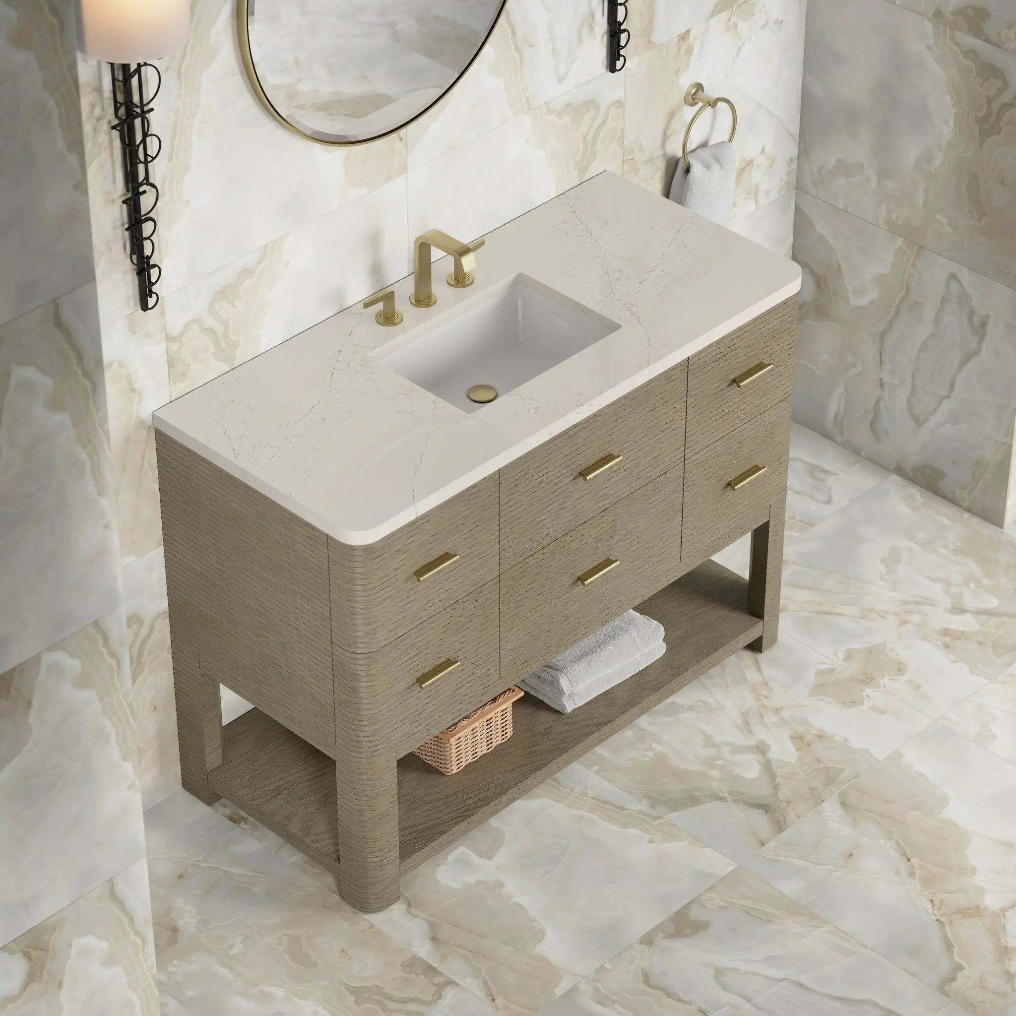 48 Lucian Single Vanity In Pebble Oak Standard Siberian Silestone 8 Widespread 5