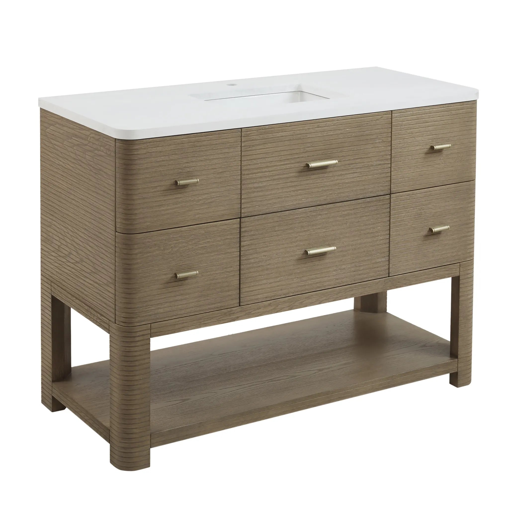 48 Lucian Single Vanity In Pebble Oak Standard White Zeus Silestone 8 Widespread 12