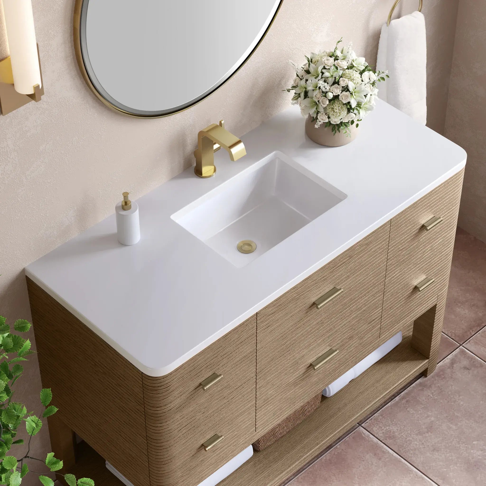 48" Lucian Single Vanity in Pebble Oak-White Zeus Silestone-Single Hole image 4