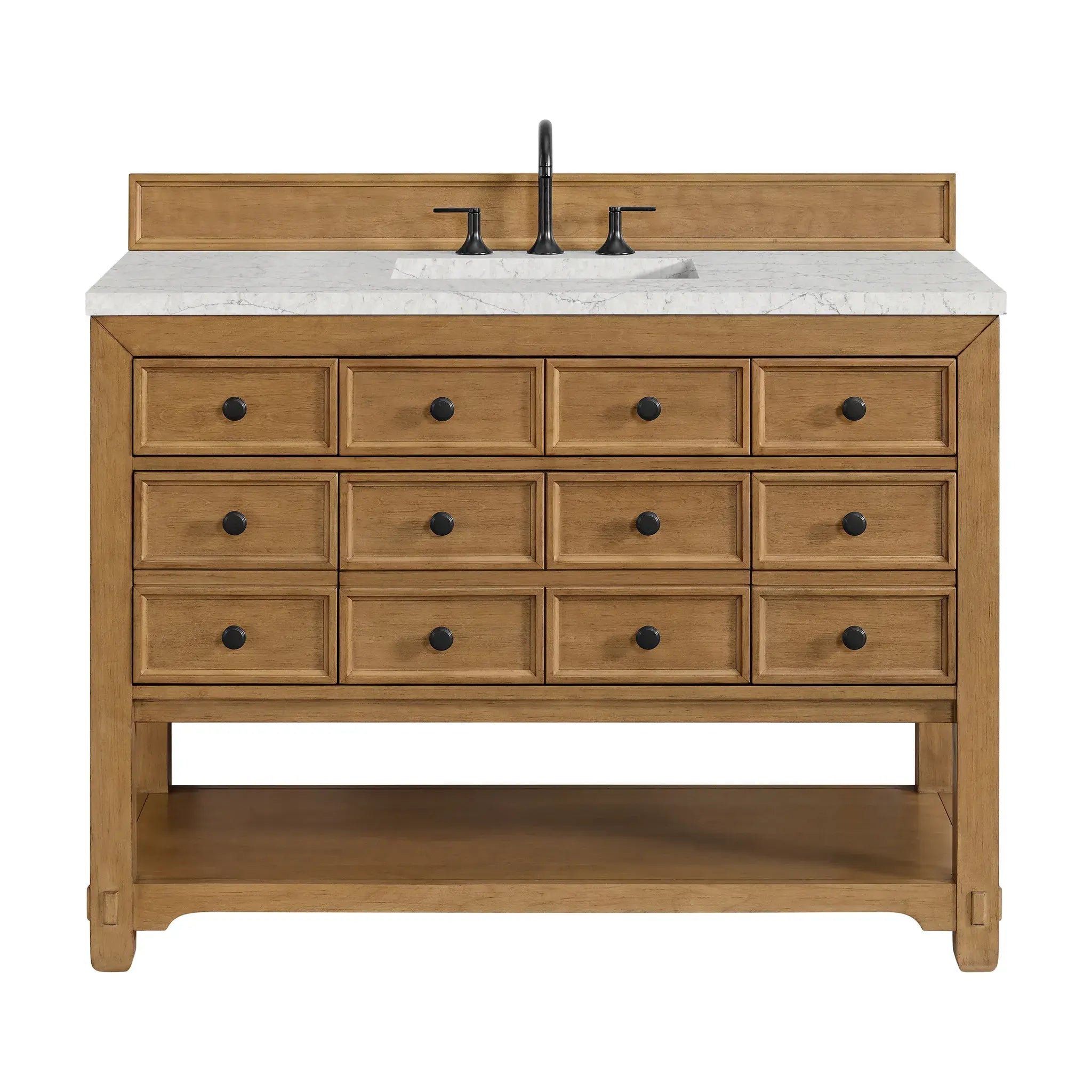 48" Malibu Single Vanity in Amber Birch-Eternal Jasmine Pearl Silestone-8" Widespread image