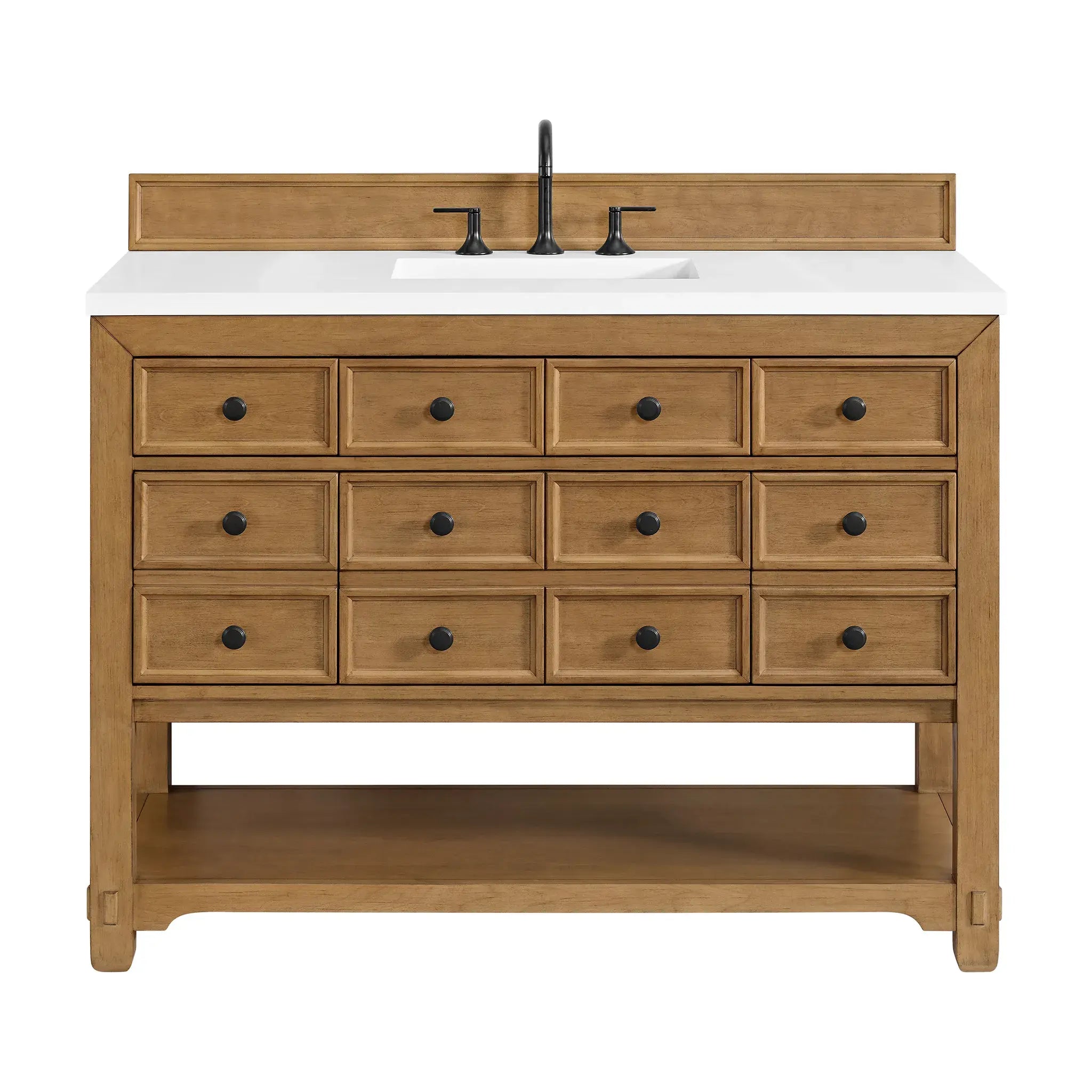 48" Malibu Single Vanity in Amber Birch-White Zeus Silestone-8" Widespread image