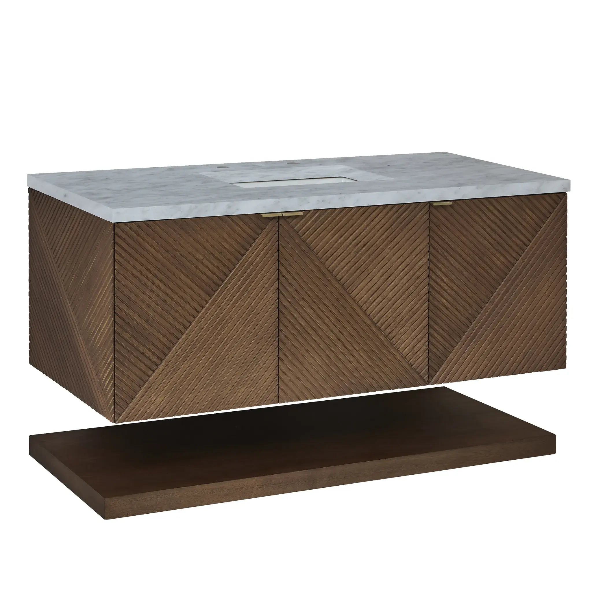 48" Marcello Single Vanity in Chestnut-Carrara White Marble-8" Widespread image 9