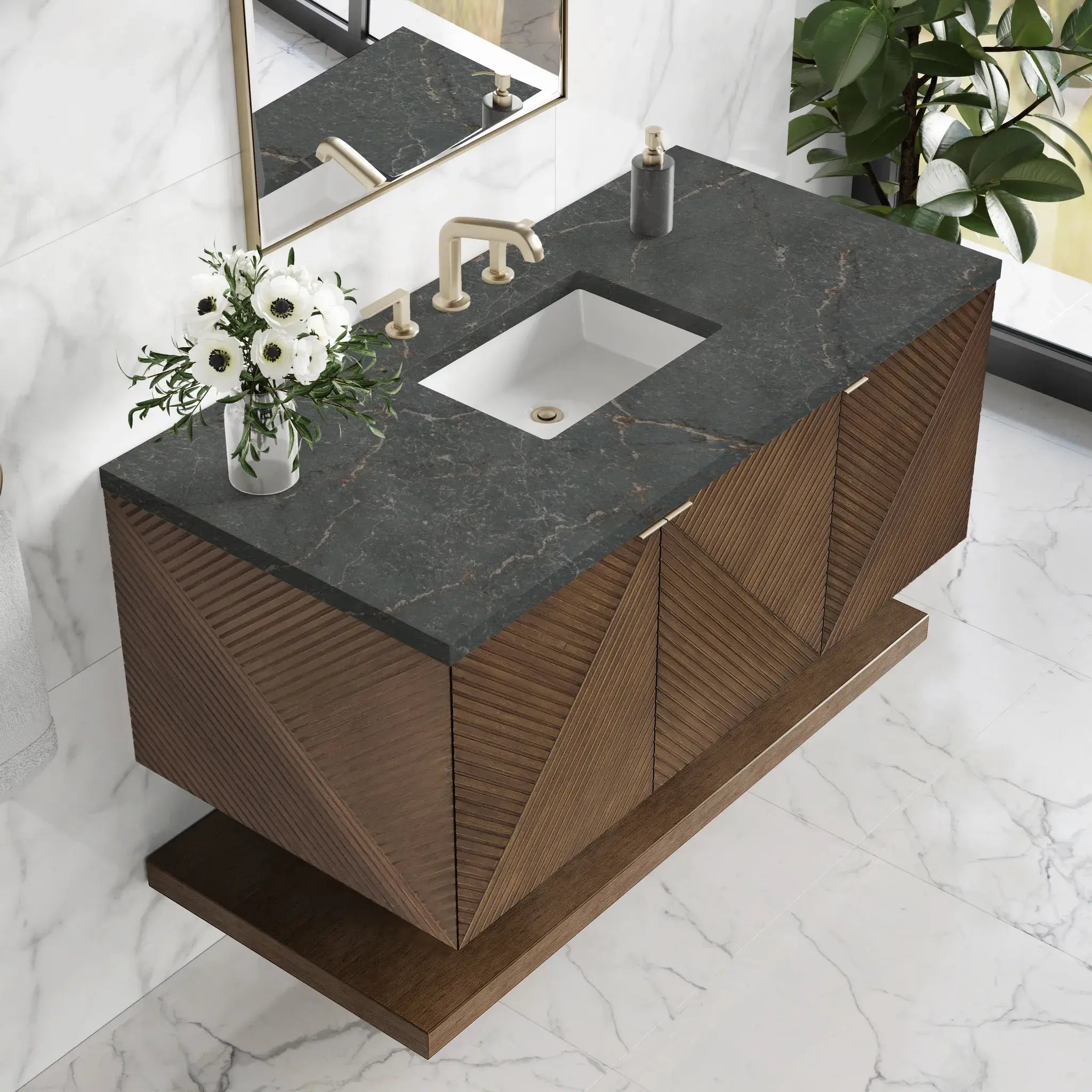 48" Marcello Single Vanity in Chestnut-Parisien Bleu Silestone-8" Widespread image 6