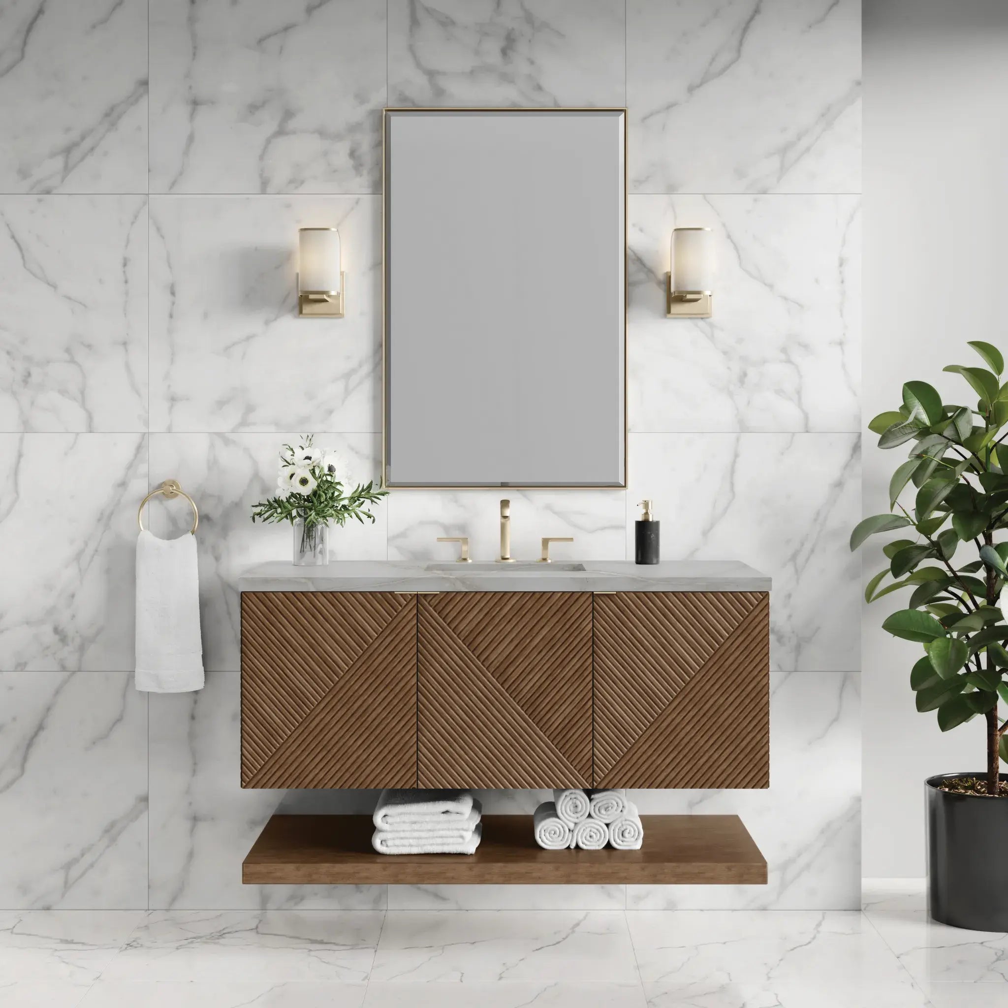 48" Marcello Single Vanity in Chestnut-Victorian Silver Silestone-8" Widespread image 3