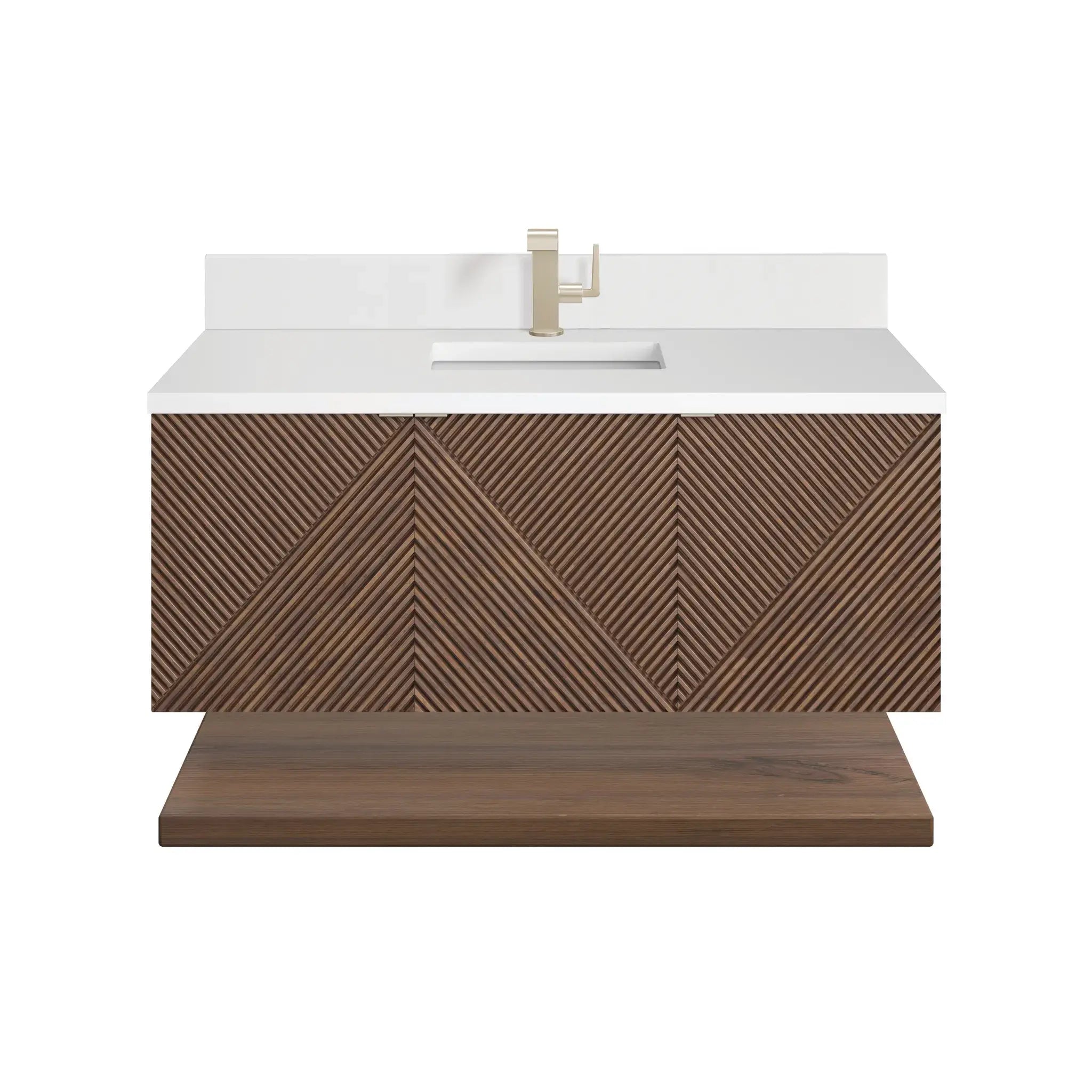 48" Marcello Single Vanity in Chestnut-White Zeus Silestone & Backsplash-Single Hole image