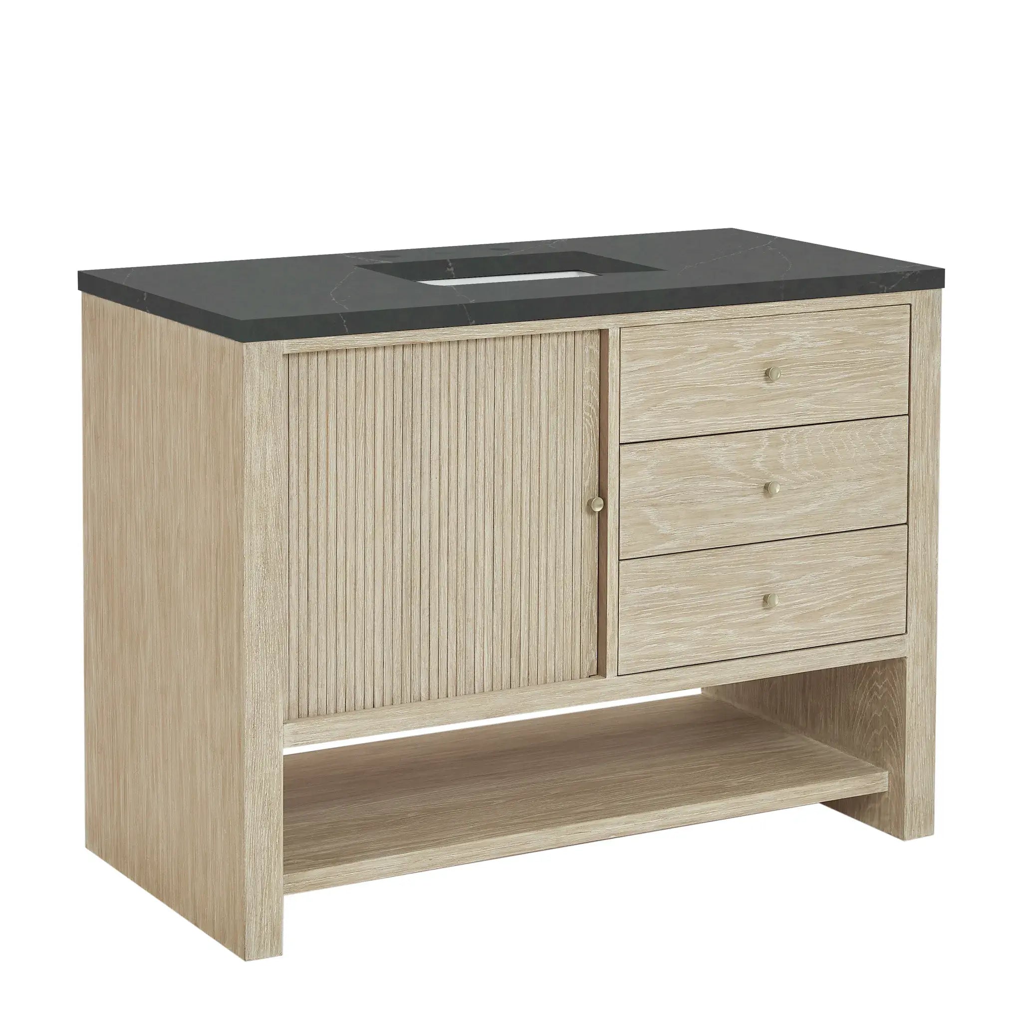 48" Marigot Single Vanity in Sunwashed Oak-Charcoal Soapstone Silestone-8" Widespread image 10