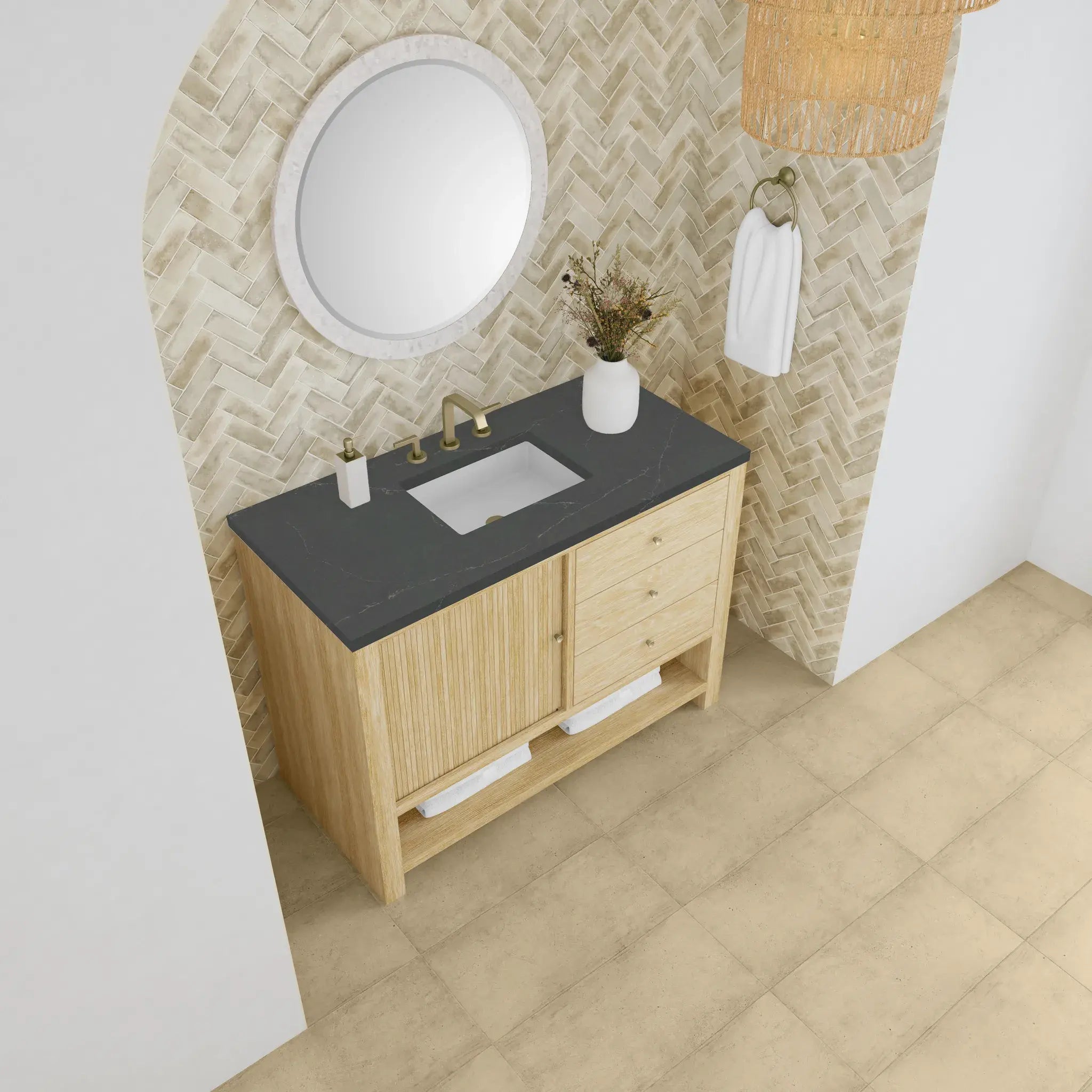 48" Marigot Single Vanity in Sunwashed Oak-Charcoal Soapstone Silestone-8" Widespread image 6