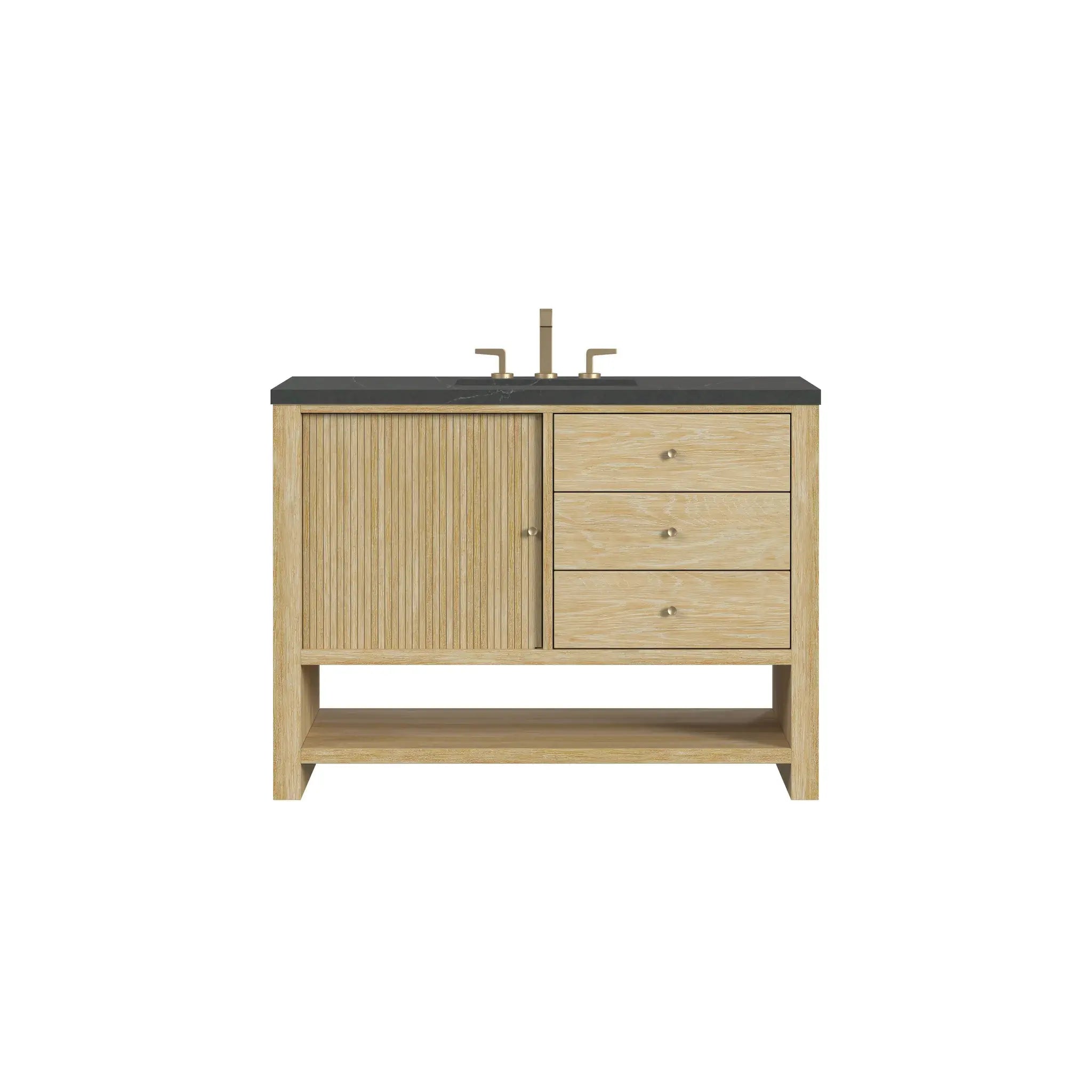 48" Marigot Single Vanity in Sunwashed Oak-Charcoal Soapstone Silestone-8" Widespread image