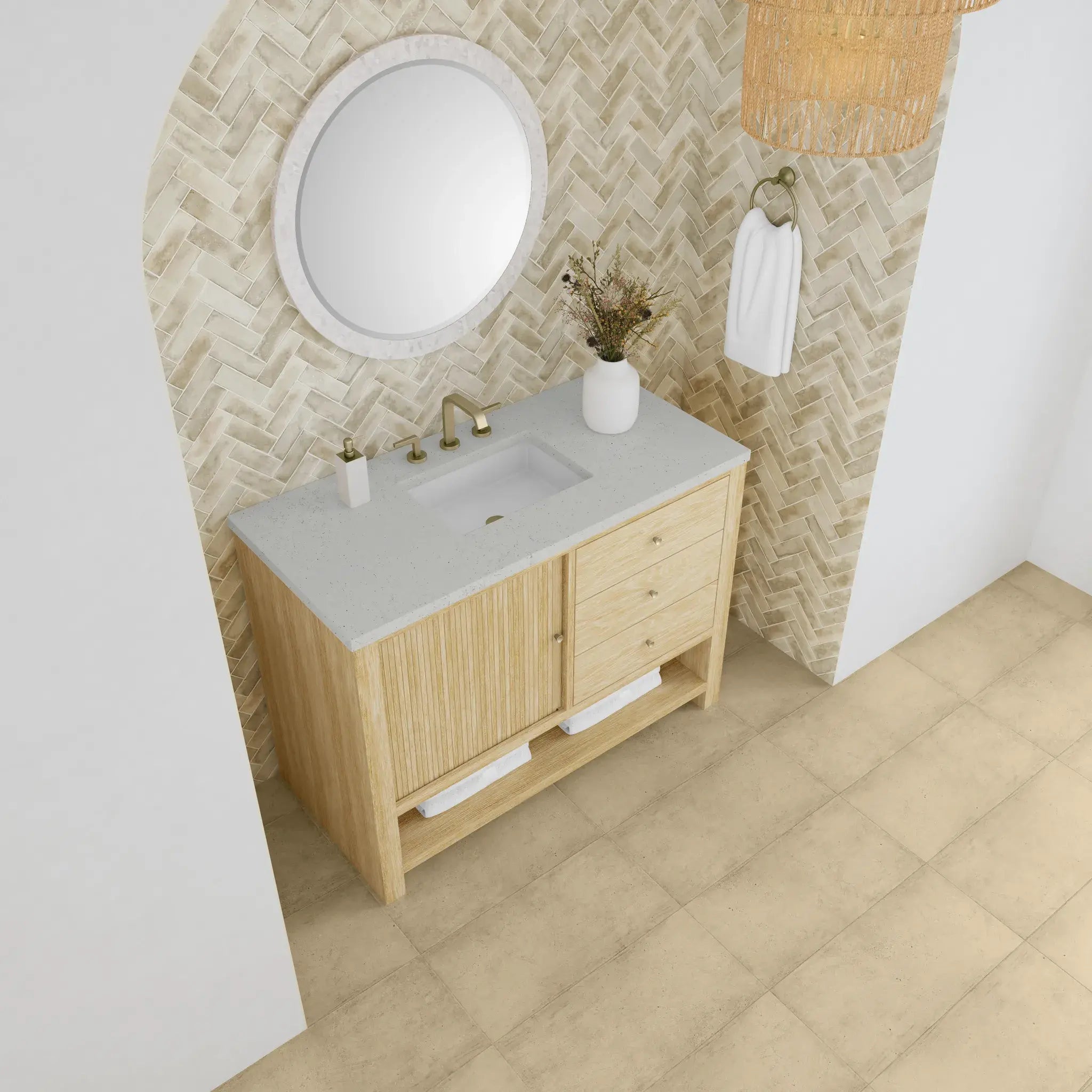 48" Marigot Single Vanity in Sunwashed Oak-Lime Delight Silestone-8" Widespread image 6