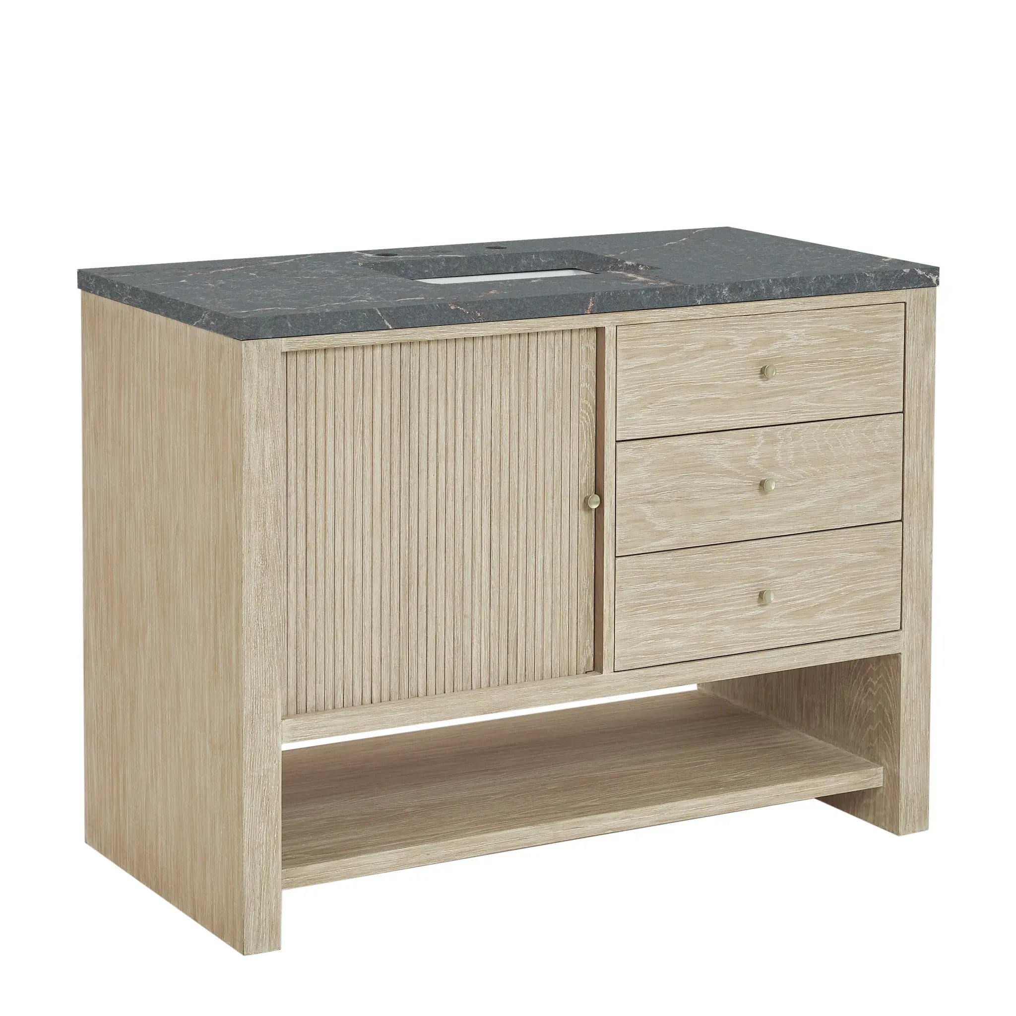 48" Marigot Single Vanity in Sunwashed Oak-Parisien Bleu Silestone-8" Widespread image 10