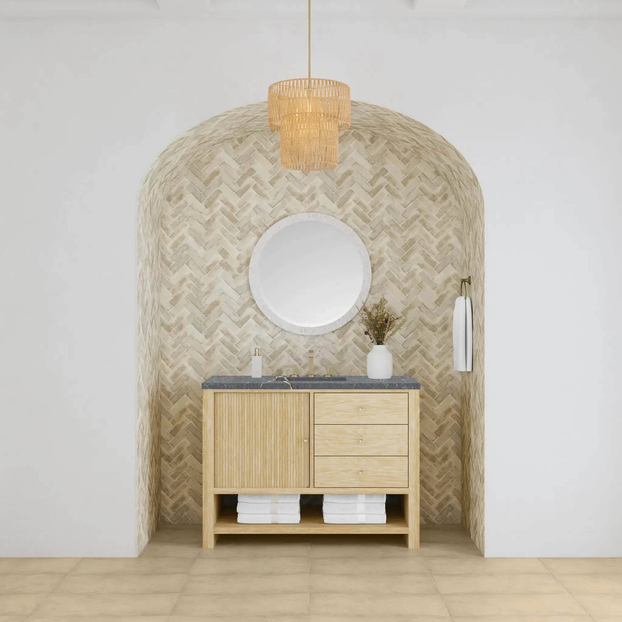 48" Marigot Single Vanity in Sunwashed Oak-Parisien Bleu Silestone-8" Widespread image 2