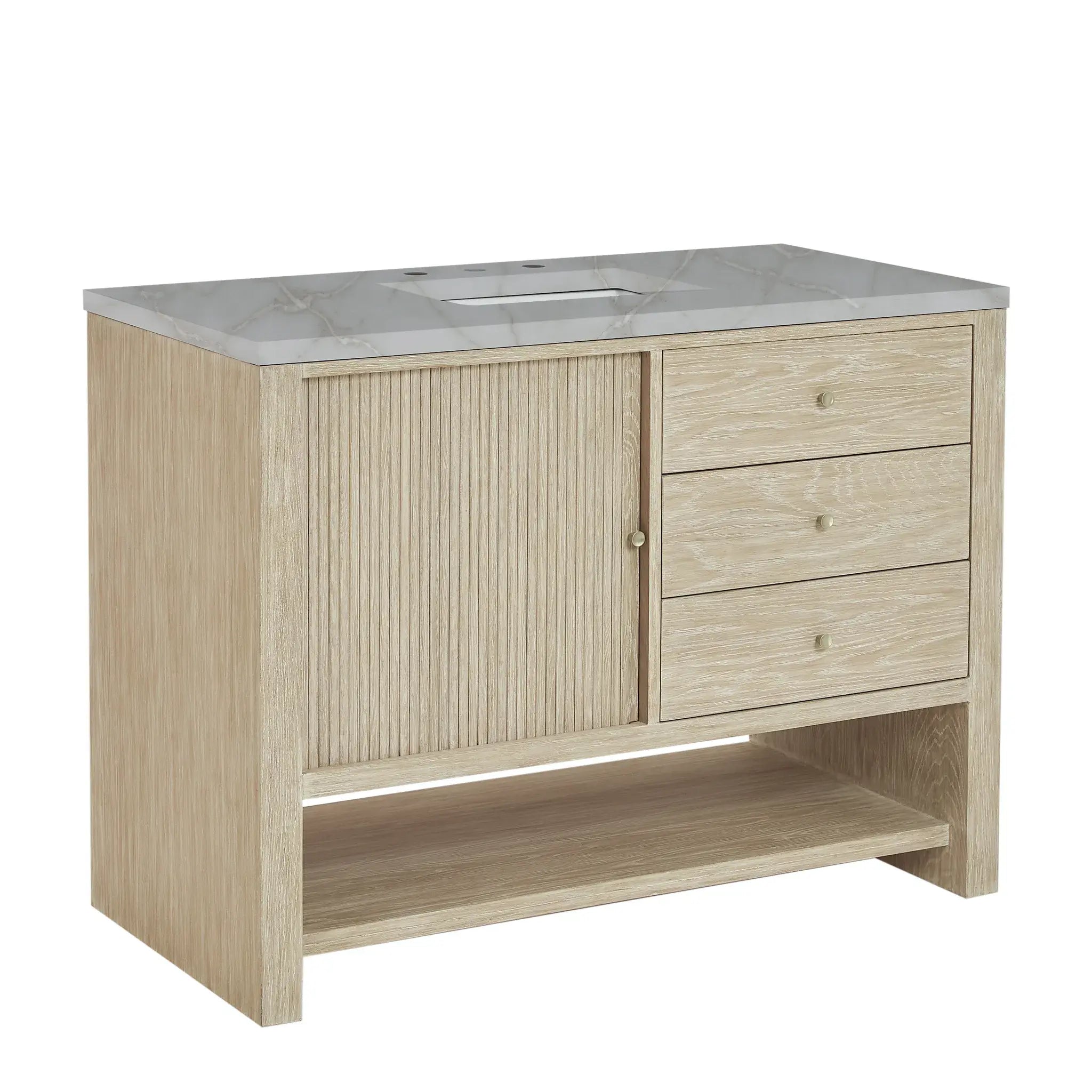 48" Marigot Single Vanity in Sunwashed Oak-Victorian Silver Silestone-8" Widespread image 10