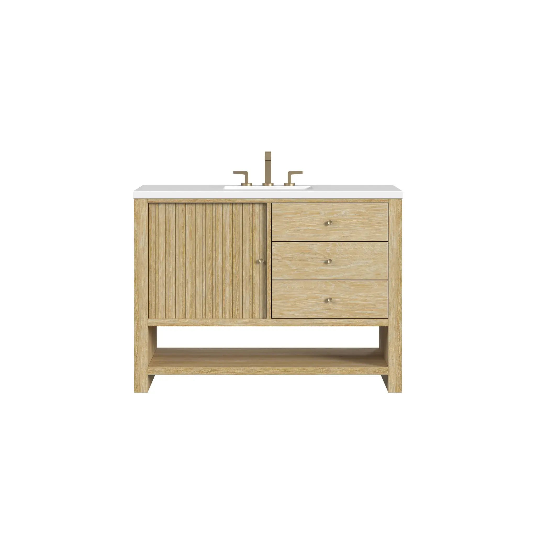 48" Marigot Single Vanity in Sunwashed Oak-White Zeus Silestone-8" Widespread image