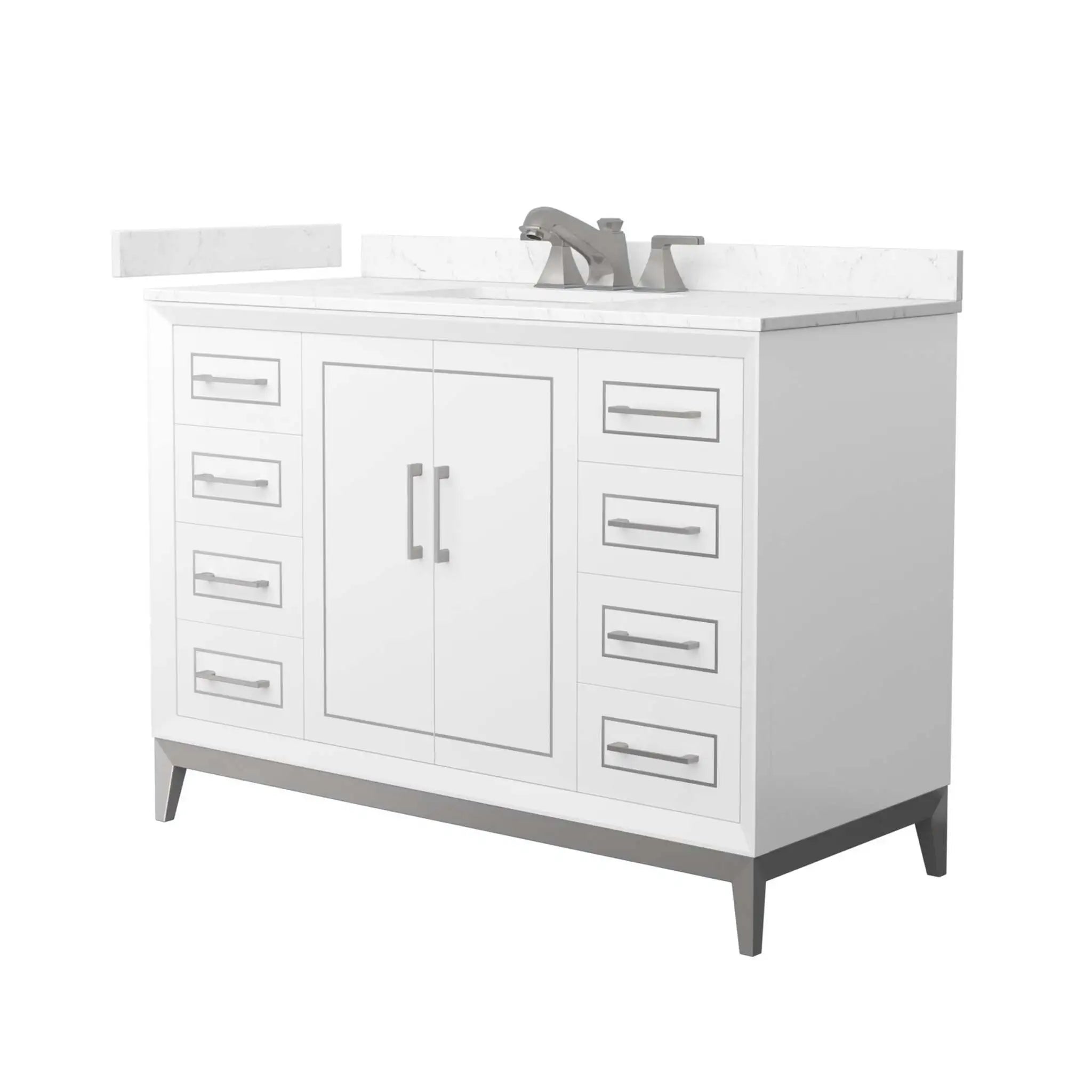 48" Marlena Single Bathroom Vanity in White with Brushed Nickel Trim by Wyndham