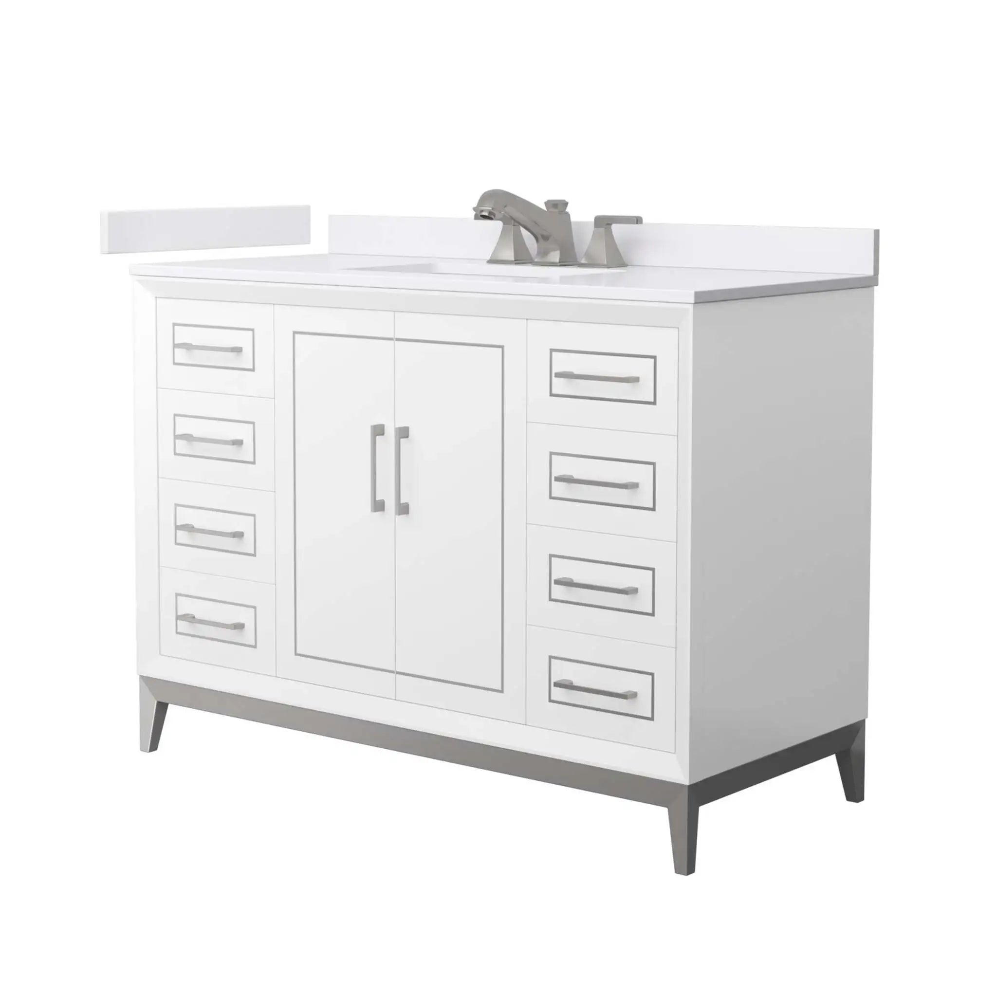48" Marlena Single Bathroom Vanity in White with Brushed Nickel Trim by Wyndham