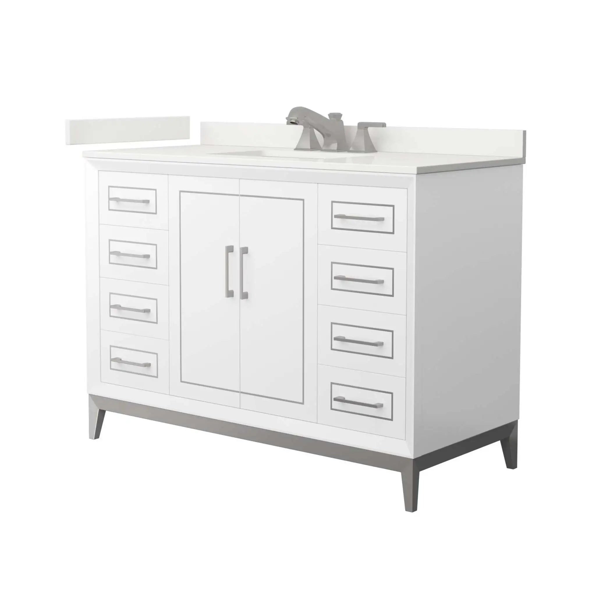 48" Marlena Single Bathroom Vanity in White with Brushed Nickel Trim by Wyndham