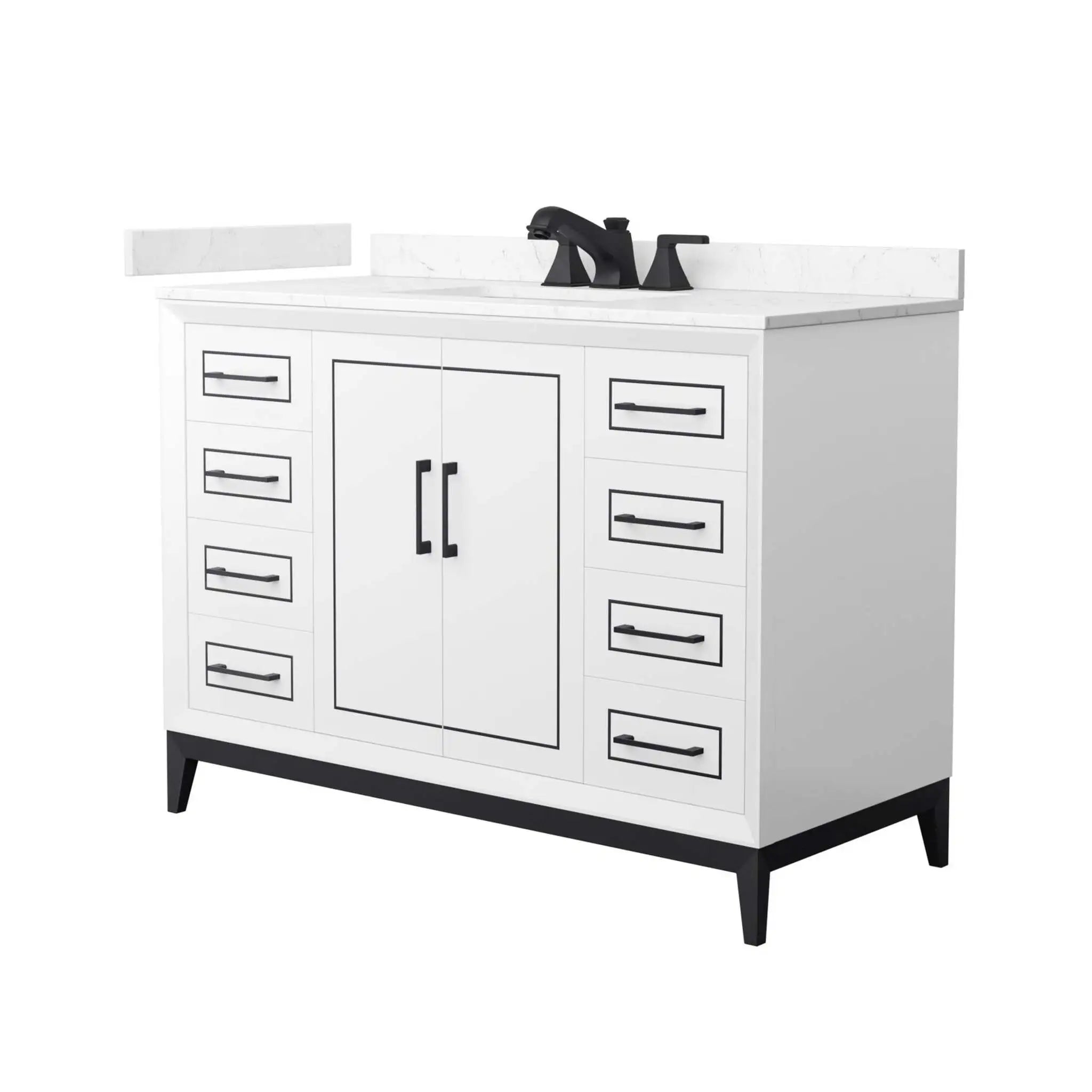 48" Marlena Single Bathroom Vanity in White with Matte Black Trim by Wyndham