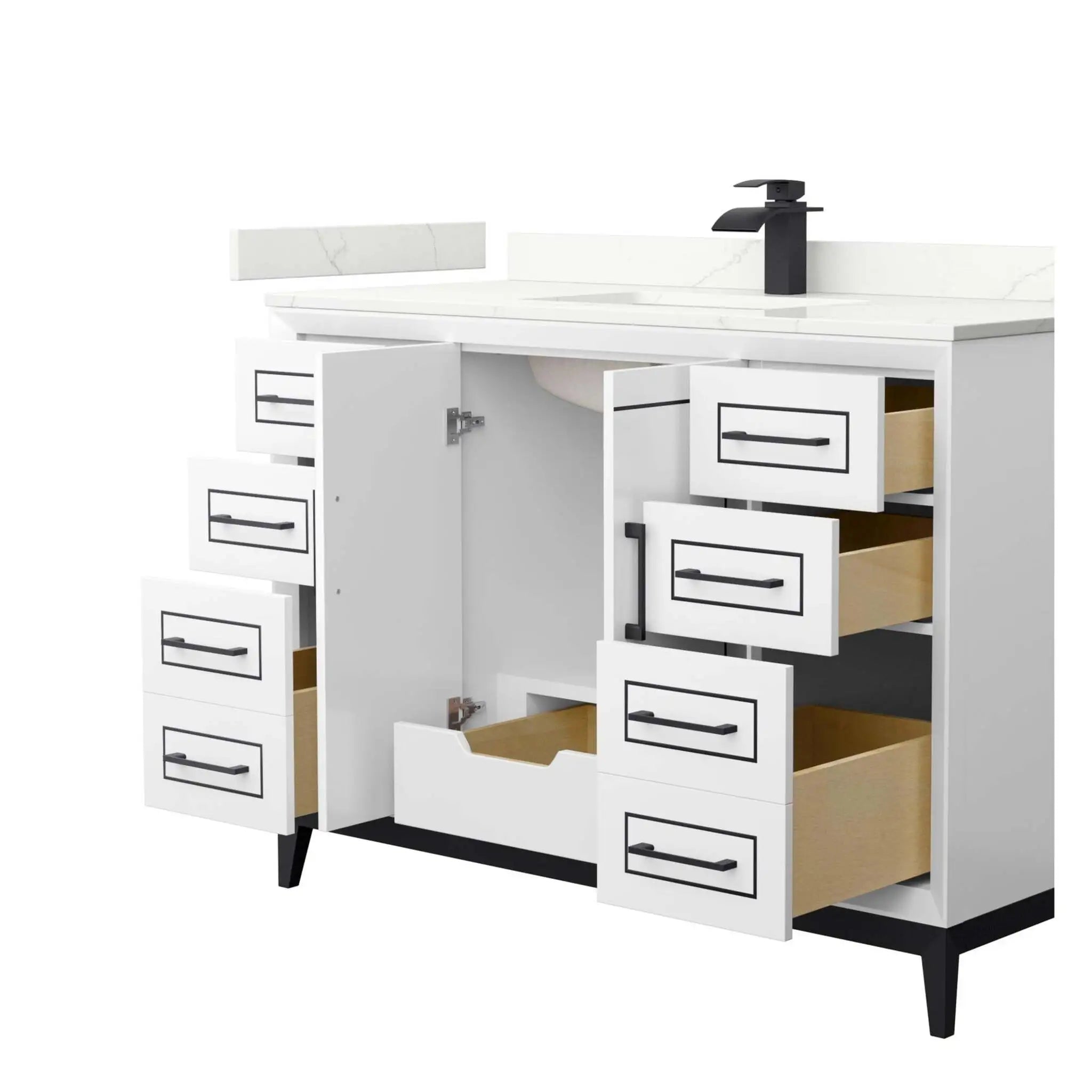 48" Marlena Single Bathroom Vanity in White with Matte Black Trim by Wyndham