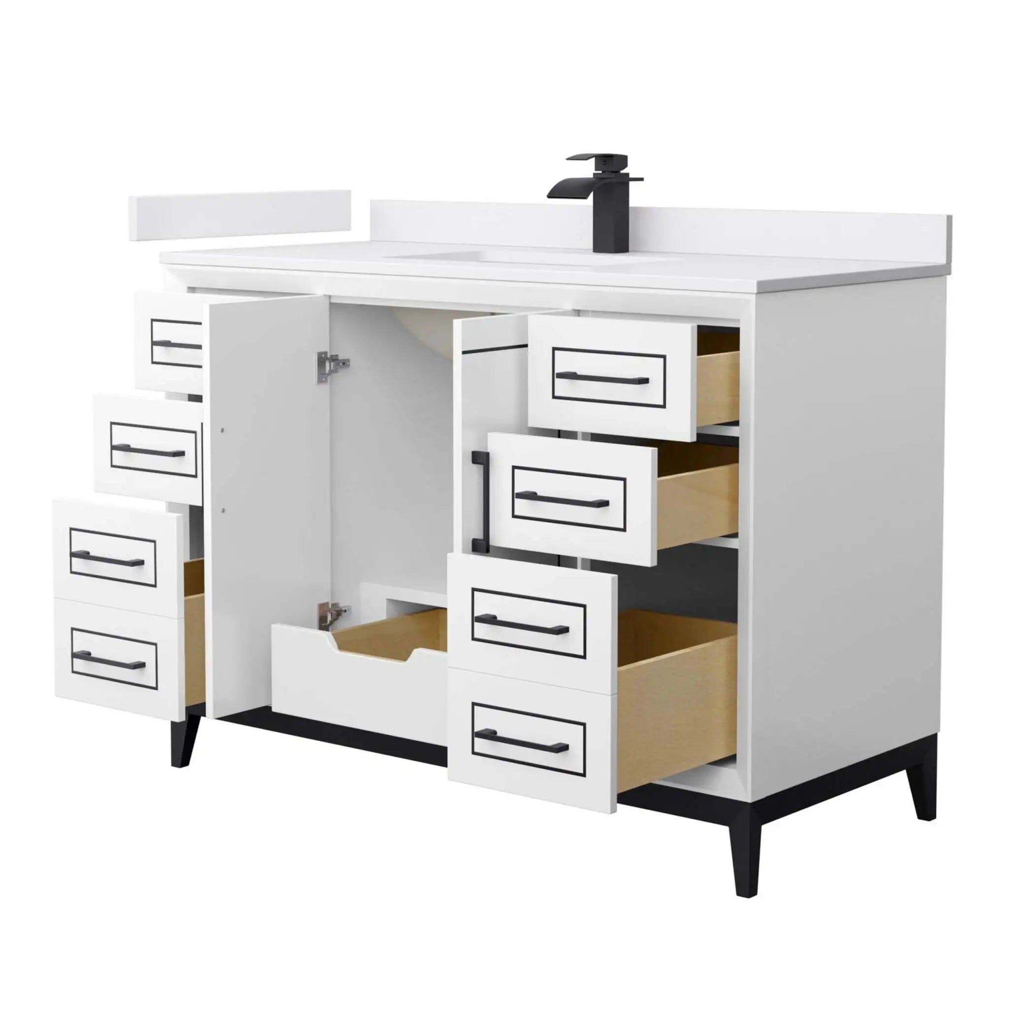 48" Marlena Single Bathroom Vanity in White with Matte Black Trim by Wyndham