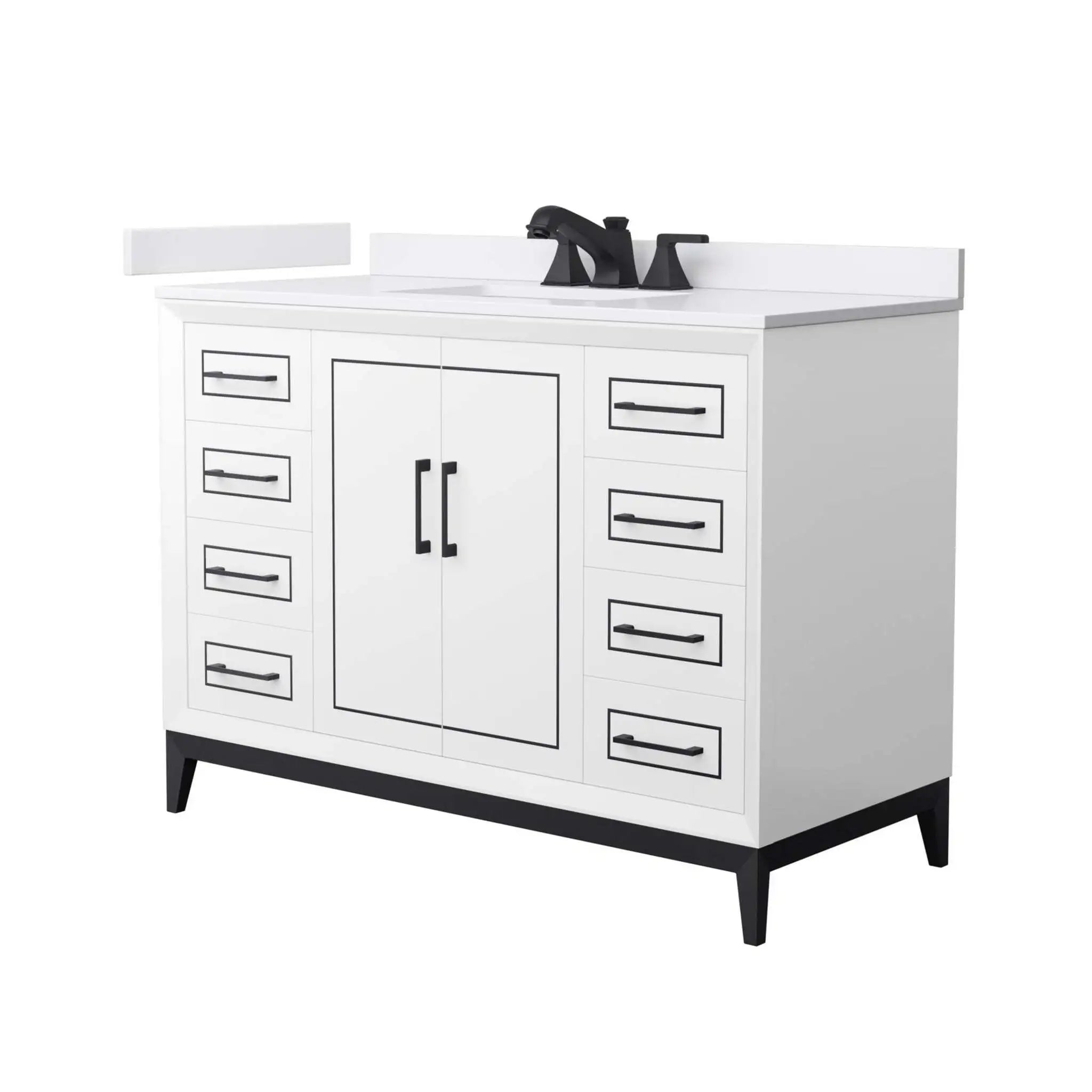 48" Marlena Single Bathroom Vanity in White with Matte Black Trim by Wyndham