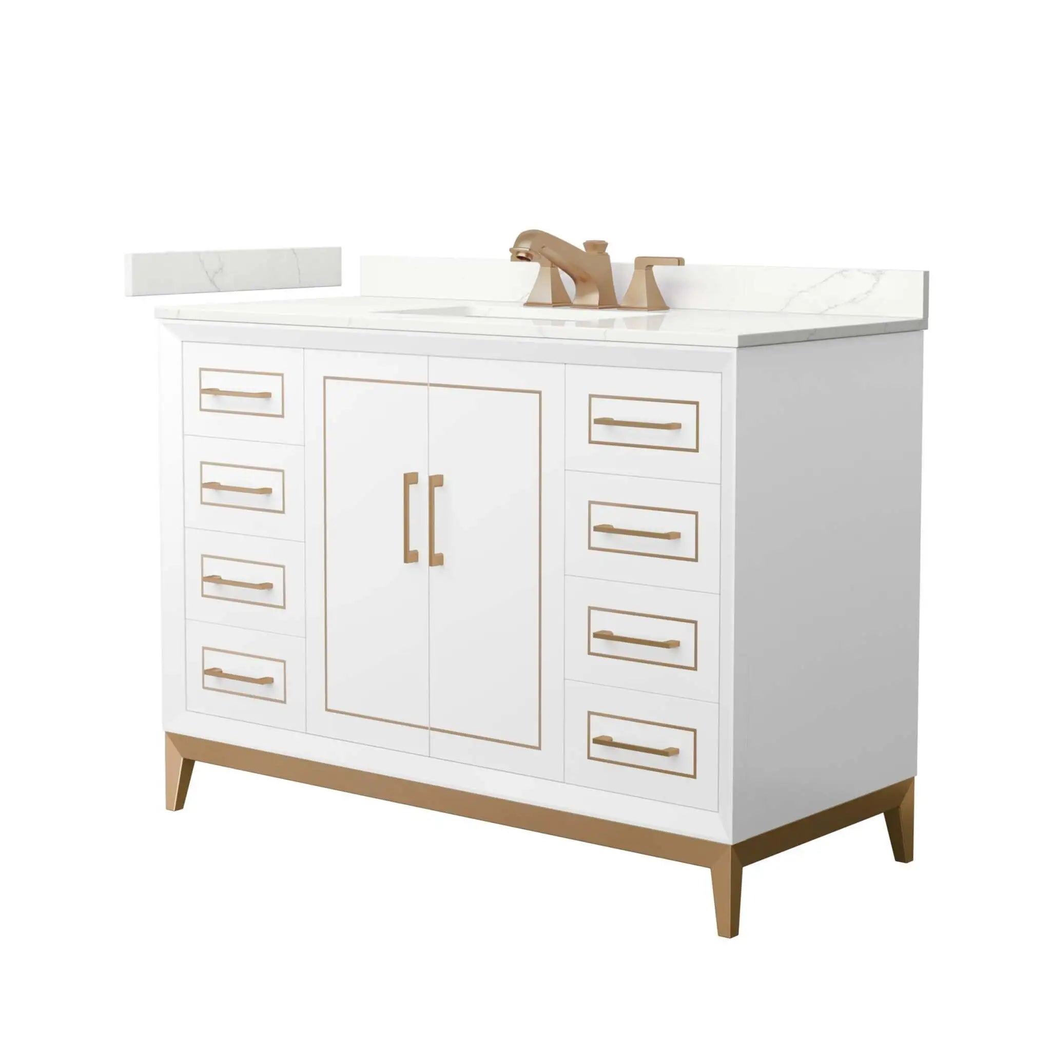 48" Marlena Single Bathroom Vanity in White with Satin Bronze Trim by Wyndham