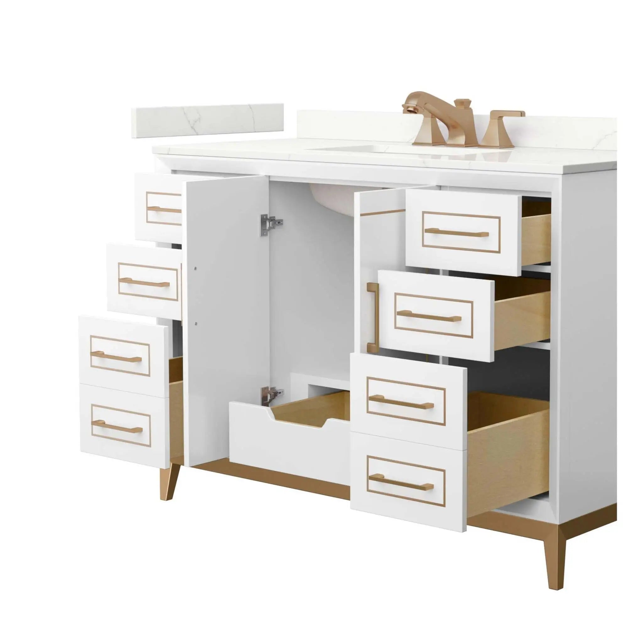 48" Marlena Single Bathroom Vanity in White with Satin Bronze Trim by Wyndham
