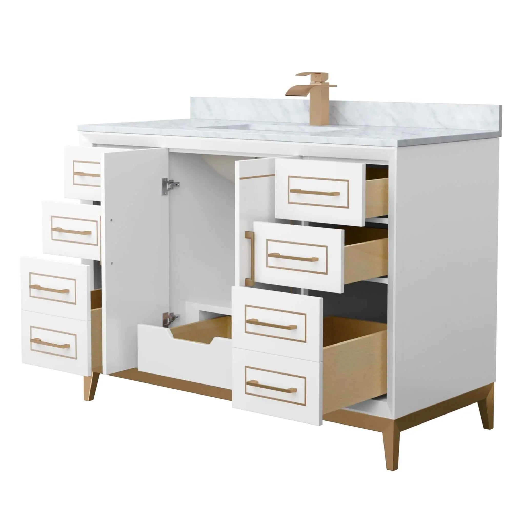 48" Marlena Single Bathroom Vanity in White with Satin Bronze Trim by Wyndham