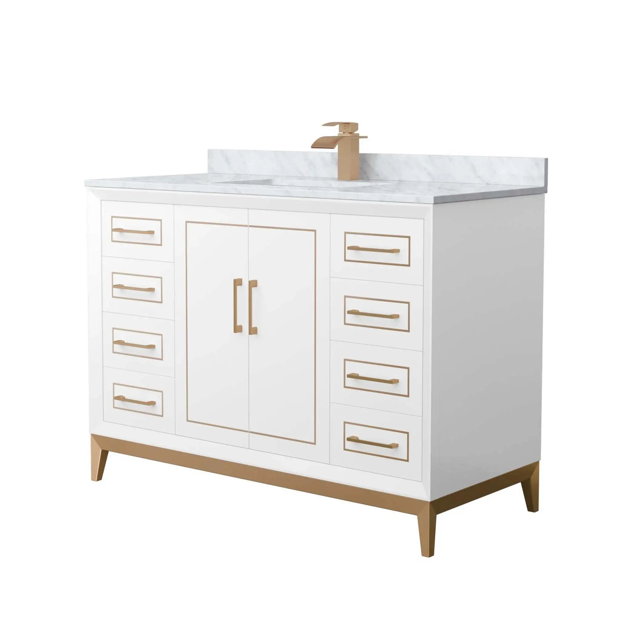 48" Marlena Single Bathroom Vanity in White with Satin Bronze Trim by Wyndham