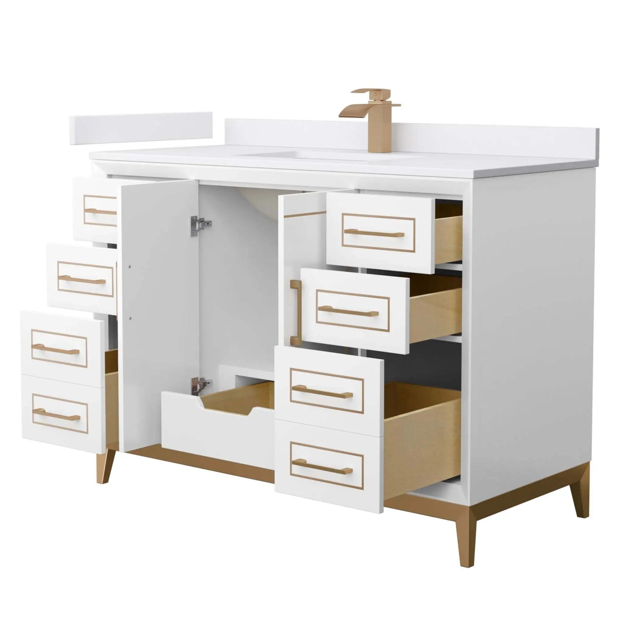 48" Marlena Single Bathroom Vanity in White with Satin Bronze Trim by Wyndham