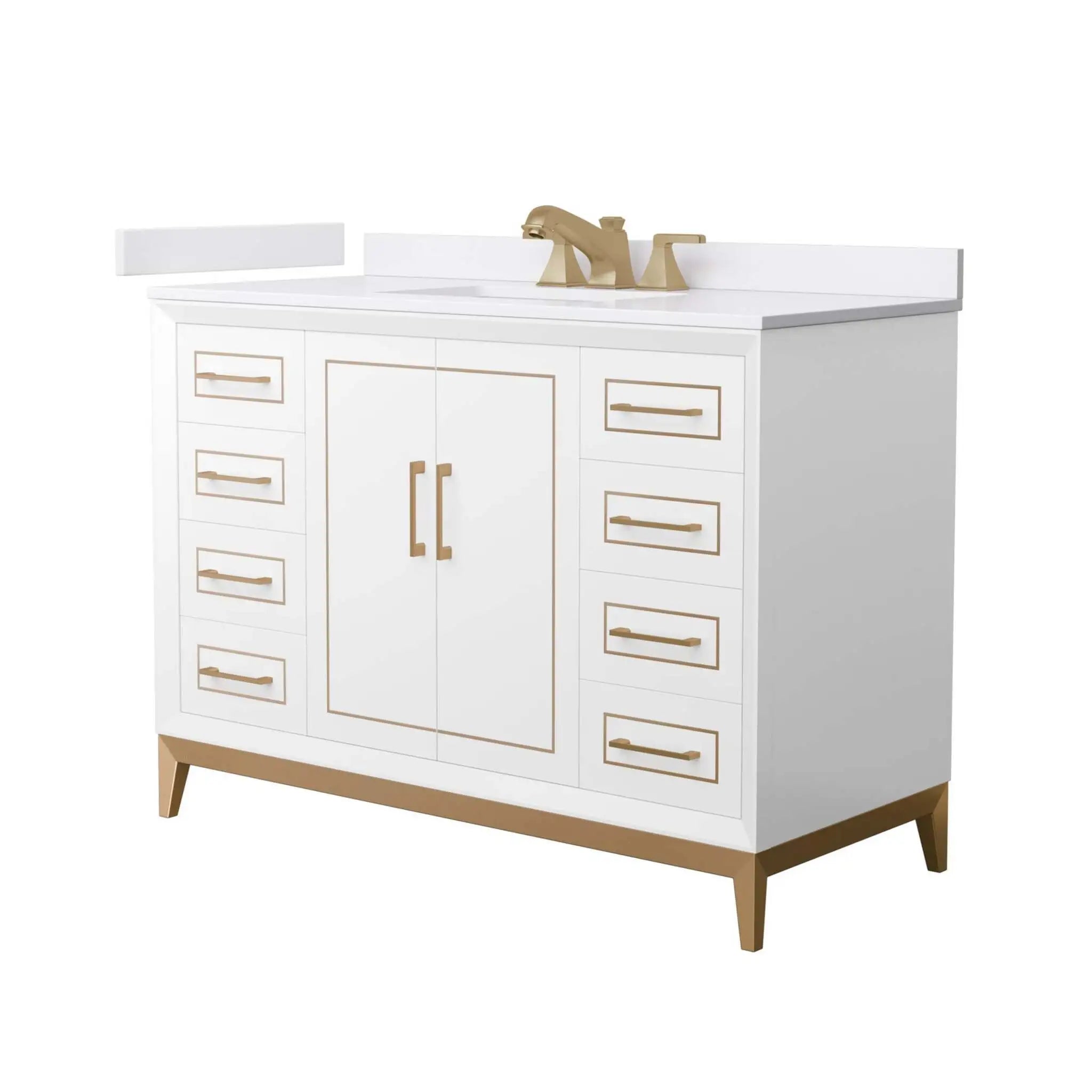48" Marlena Single Bathroom Vanity in White with Satin Bronze Trim by Wyndham